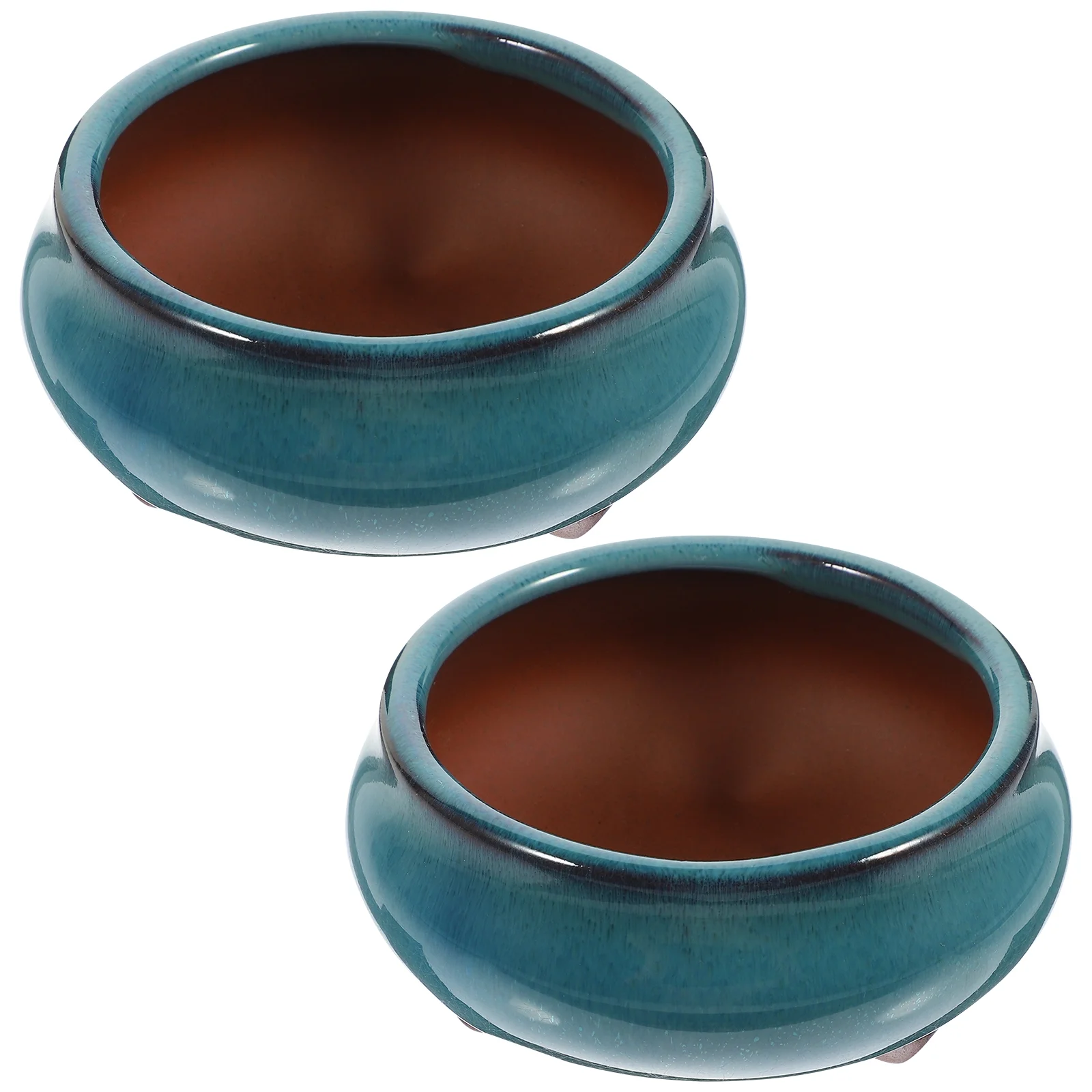 Guichaokj 2pcs Chinese Ceramic Planter with Drainage Hole Glazed Pot Succulent Plant Pot