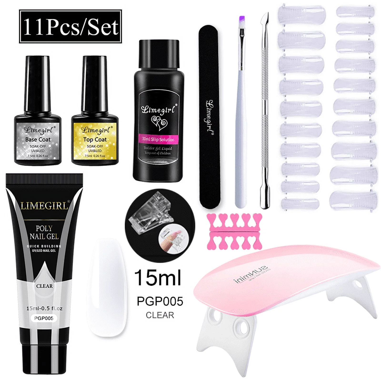 Limegirl-Poly Nail Gel Set Manicure Set Gel Cuticle Pusher Finger Extend Mold Nail Kit All For Quick Extension Manicure Set With Nail Uv Lamp Top Coat And Base Coat