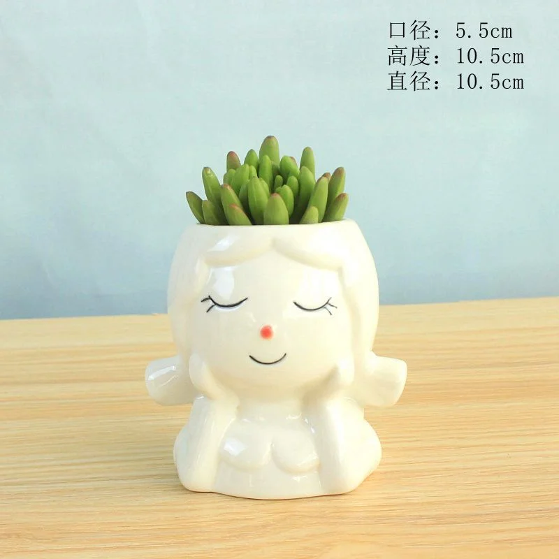 LivNxt Porcelain Doll Succulent Planter, Nordic Style Hand-Painted Succulent Pot, Desktop Potted Plant