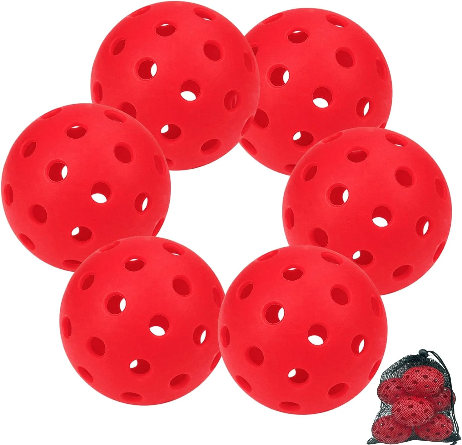 Kisportee Outdoor Pickleball Balls 6 Pack, Pickle Ball Ball for Outdoor Play with Dog, USAPA Standard 40 Holes, Training Practice Playing Balls with Bag, High Bounce, Visibility (Red)