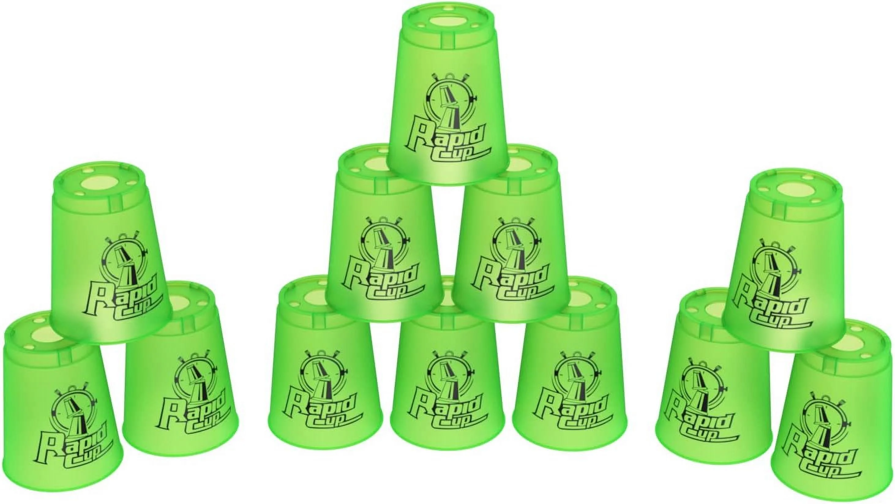 DEWEL 12 Pack Quick Stack Cups Speed Training Game Set Cups Stacking Sport Classic Family Game Toys, Great Birthday Gift for Kids Toddles Boys Girls Adults(Green)