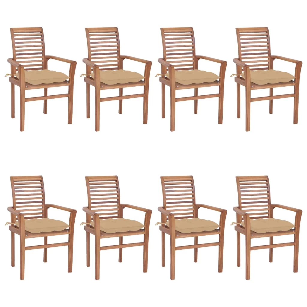Anself Dining Chairs 8 pcs with Beige Cushions Solid Teak Wood