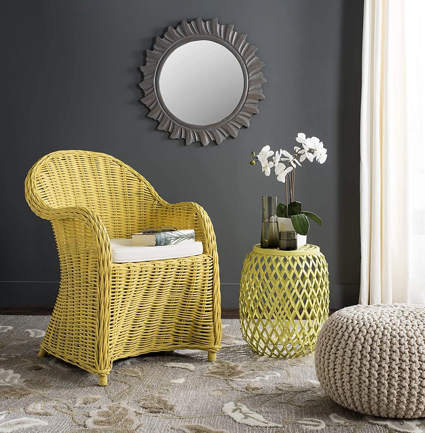 MINGFENG Home Collection Callista Yellow Wicker Club Chair