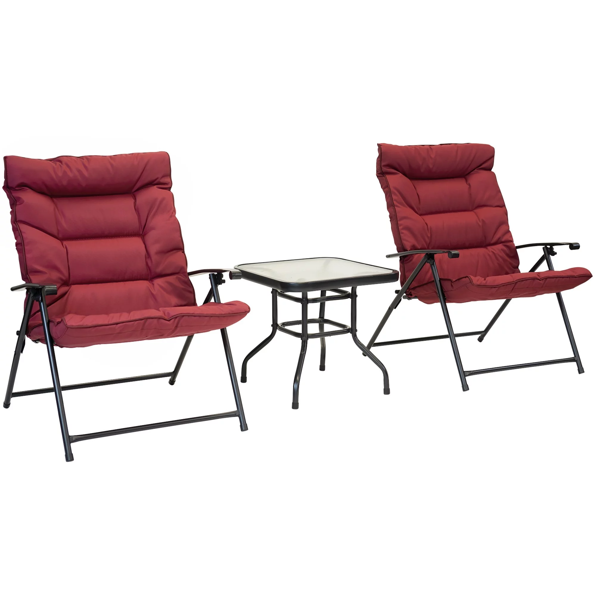Patio Premier 3pc Folding Set with Cushions, Black Frame, Aqua Cushions