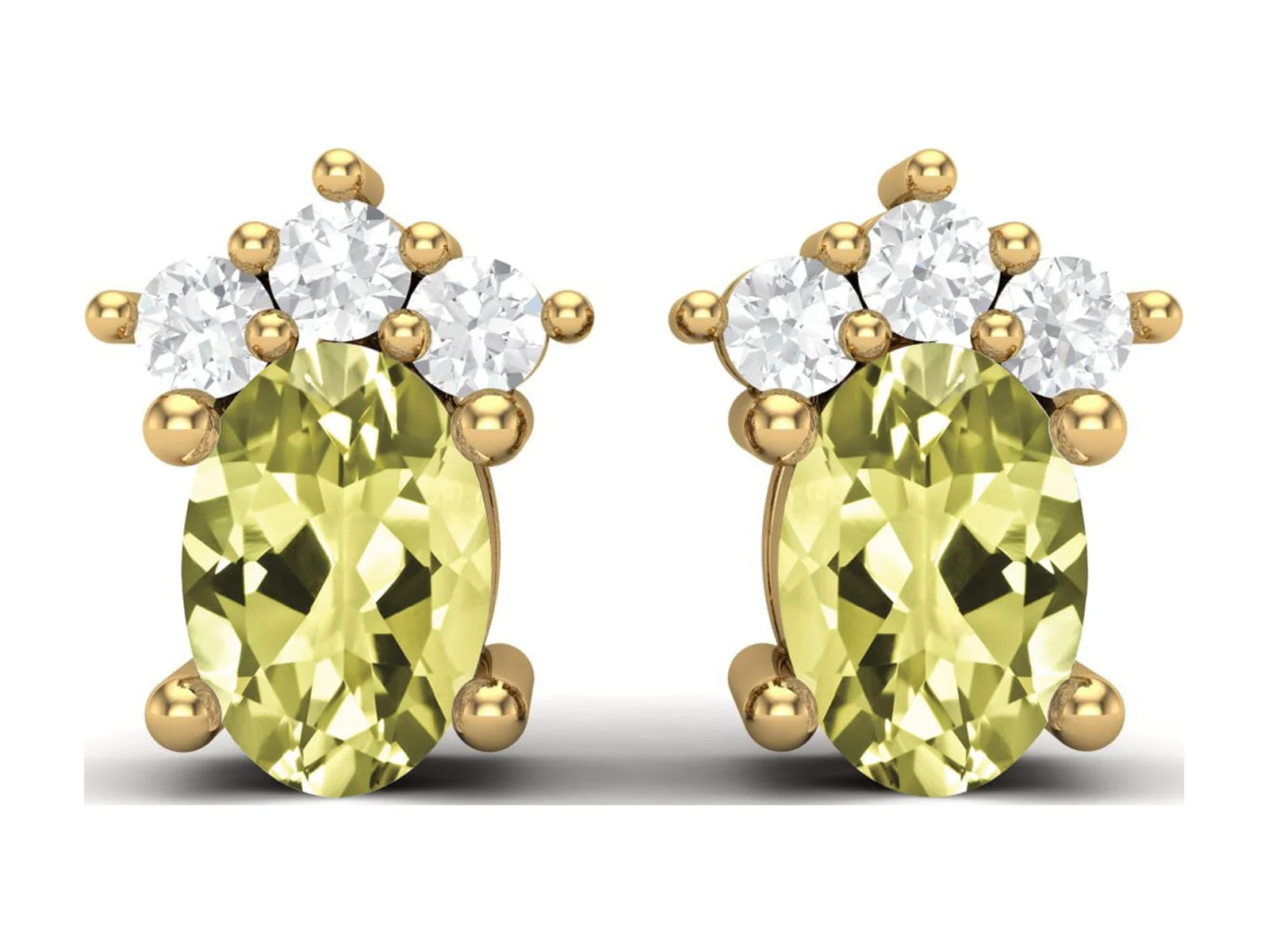 925 Sterling Silver Gold Vermeil 6x4mm Oval Shape Lemon Quartz Solitaire Valentines Day Gifts Women Earrings