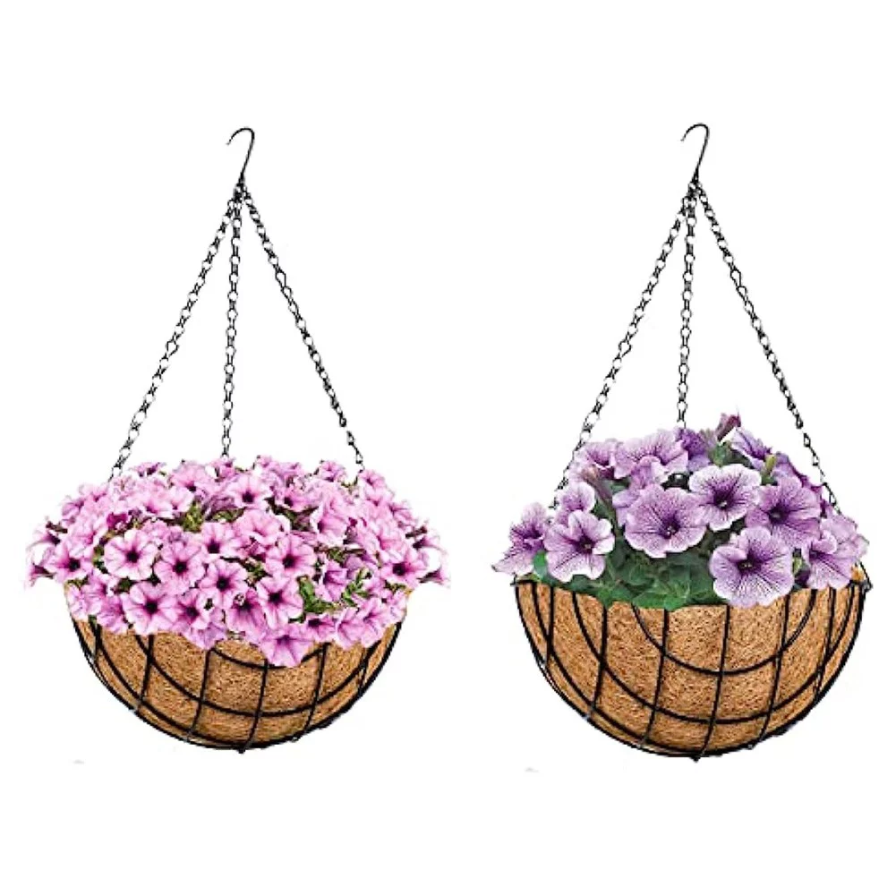 Metal Hanging Baskets with Coco Coir Liner Hanger Holder Plant Flower Pot