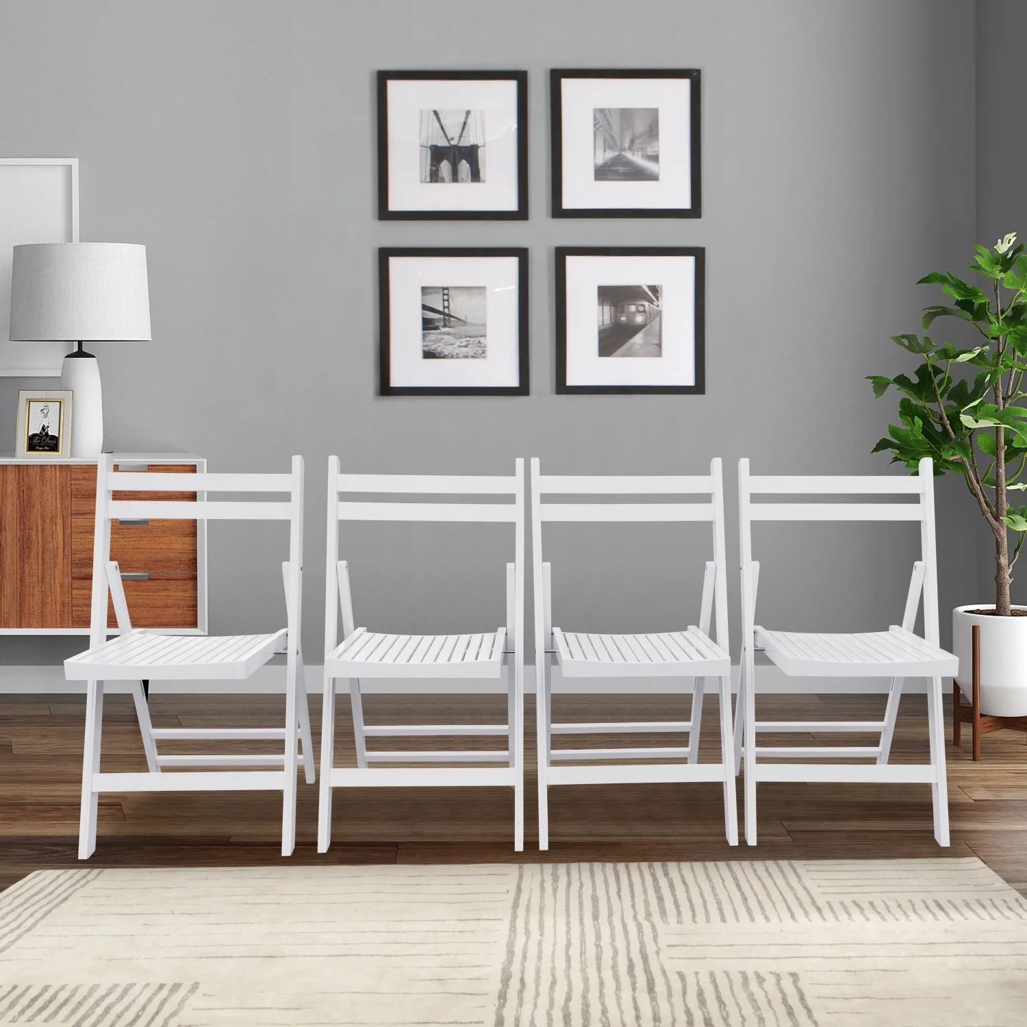 Elegant Set of 4 Chic White Slatted Wood Folding Chairs for Special Events - Stylish Foldable Rustic Furniture Ideal for Special Occasions  Outdoor Weddings  and Events