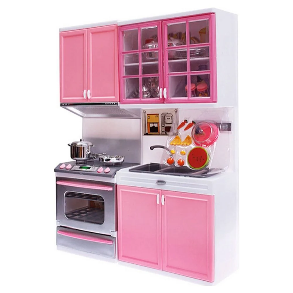 NLLSHGJ Xmas Gift Mini Kids Kitchen Pretend Play Cooking Set Cabinet Stove Girls Toy