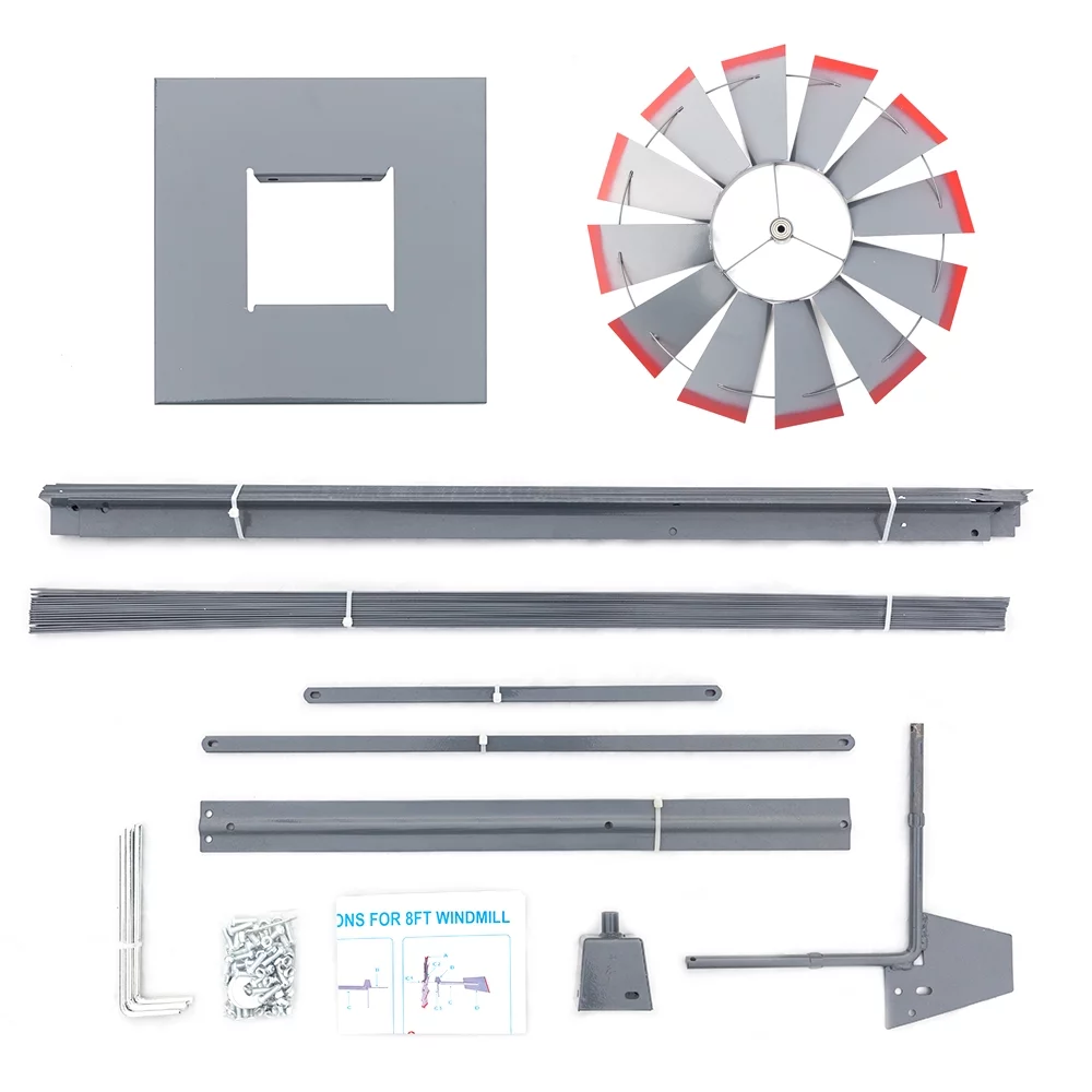 Ktaxon 8FT Weather Resistant Yard Garden Windmill Gray & Red