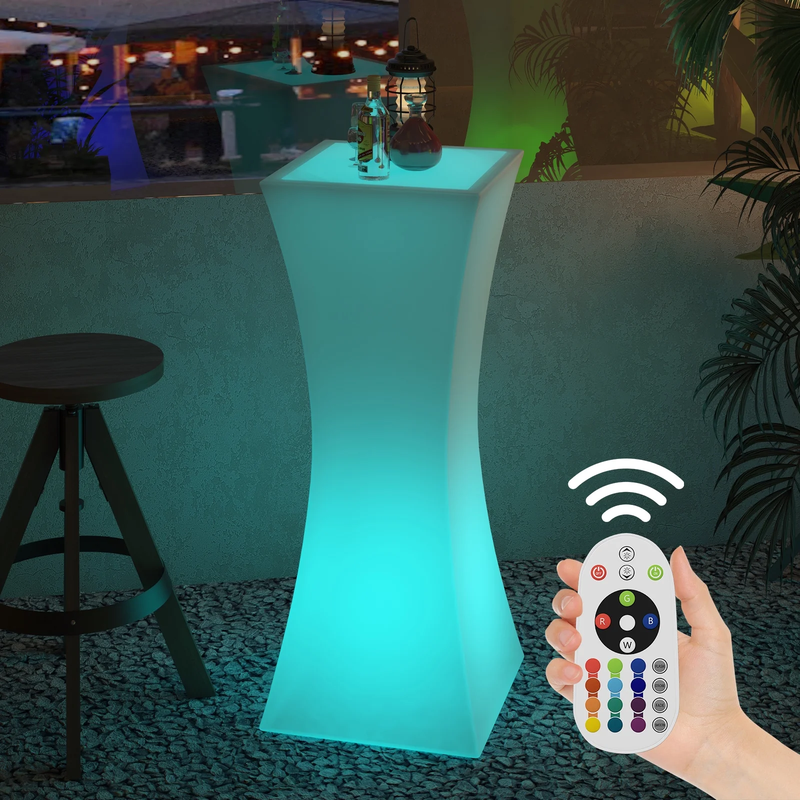 BALUS Changing Colors LED Cocktail Table with Slim Waist, 18