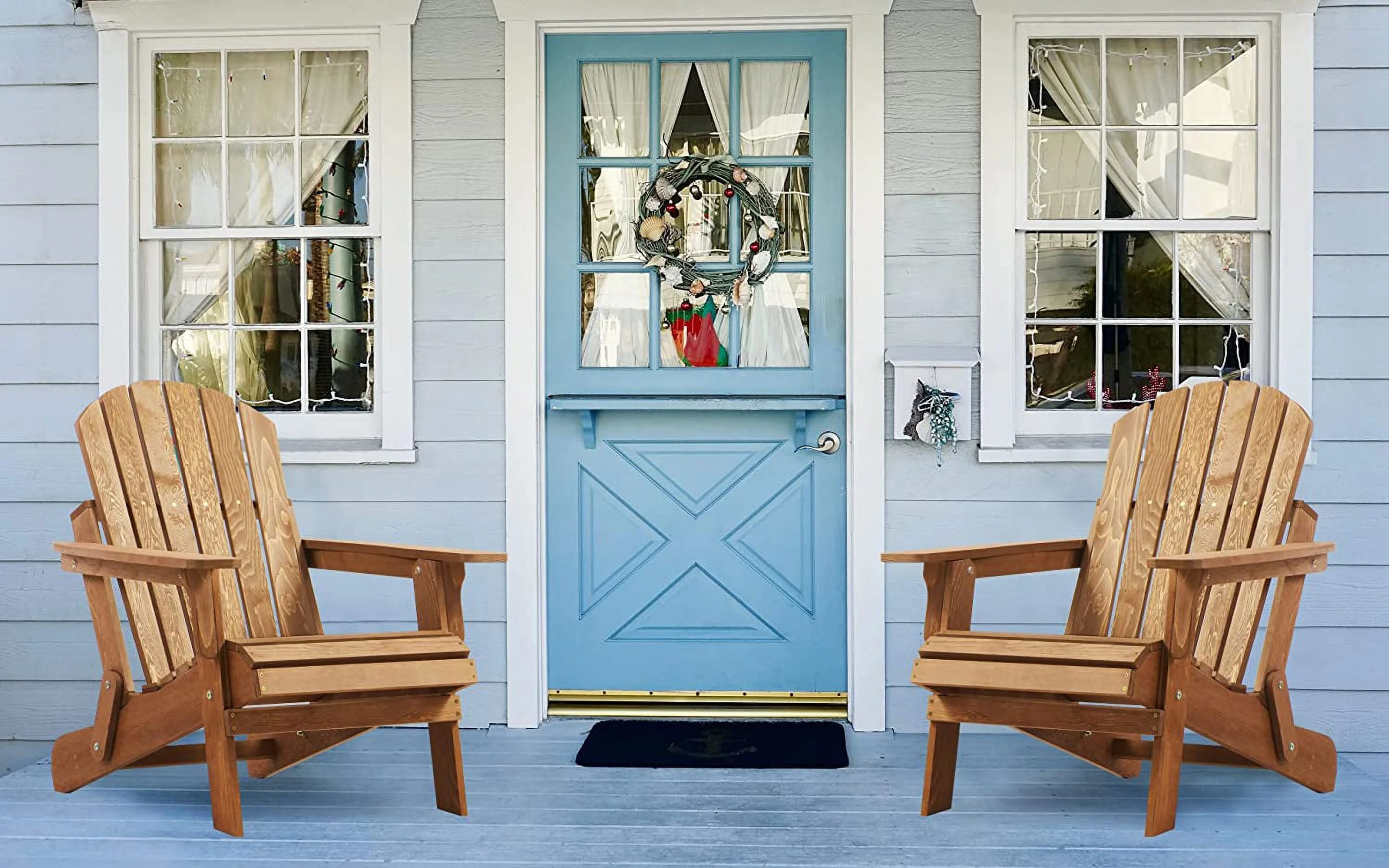 Oversize Outdoor Wooden Folding Adirondack Chair with Pre-Assembled SeatBoard, Wood Patio Chair for Garden Backyard Porch Pool Deck Firepit