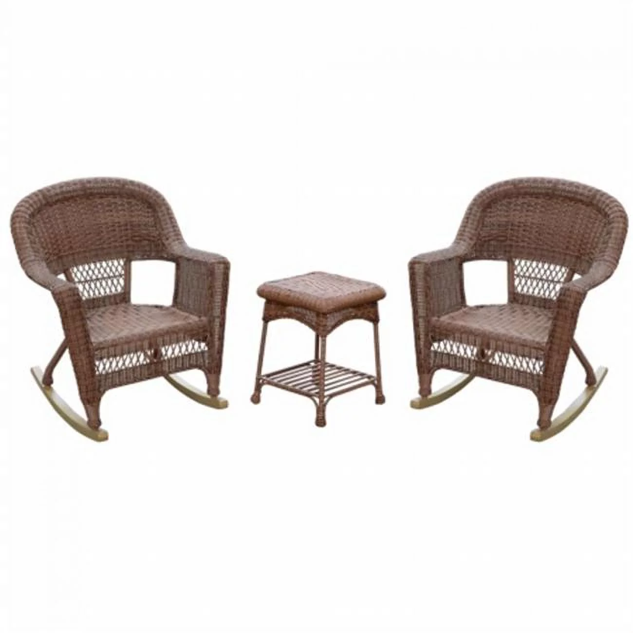 Santa Maria Espresso Rocker Wicker Chair Set with Cushions- Red - 3 Piece