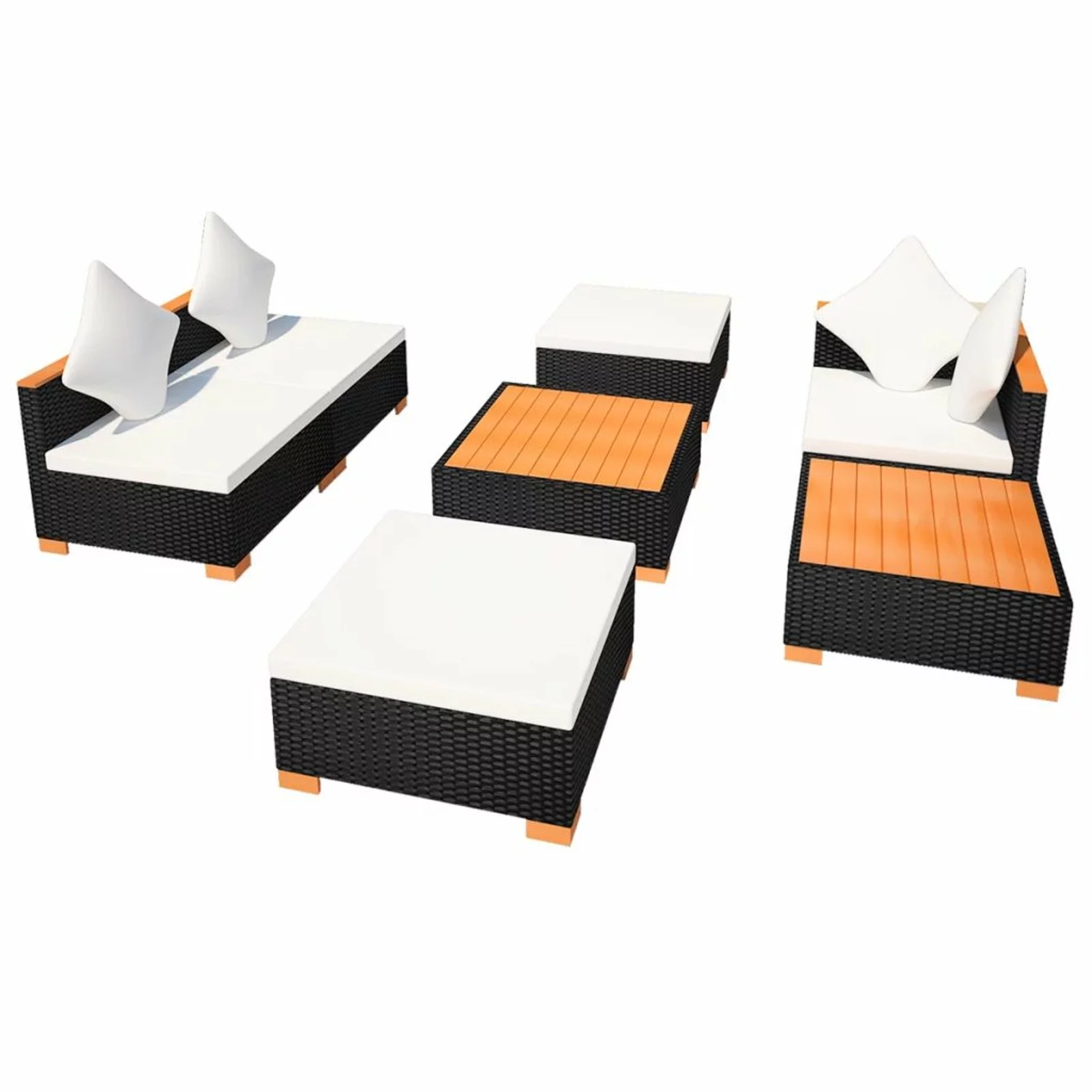 ametoys 7 Piece Patio Set with Cushions Poly Rattan Black