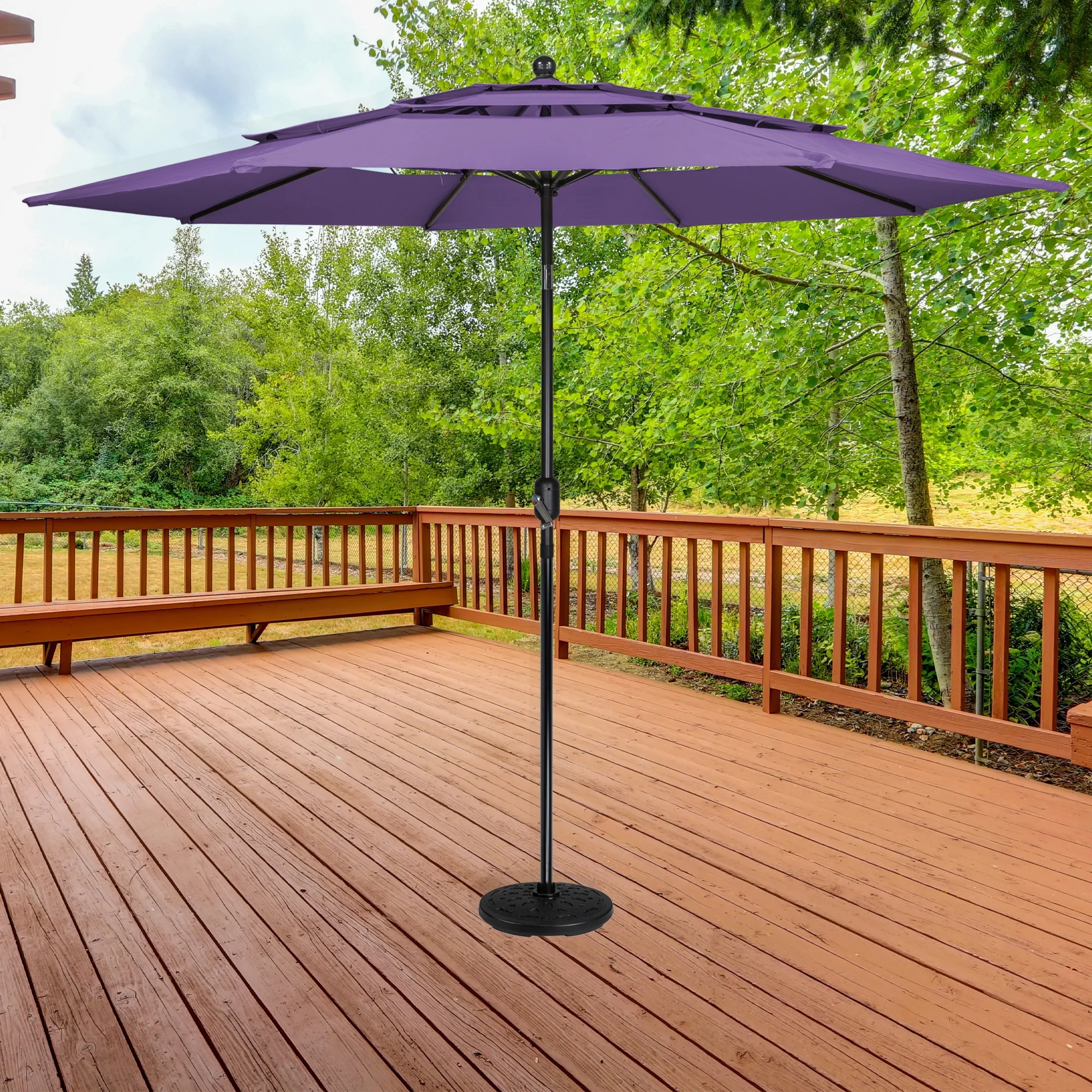 Northlight Black Flat Round Resin Base Stand for Patio Umbrella - 21lbs