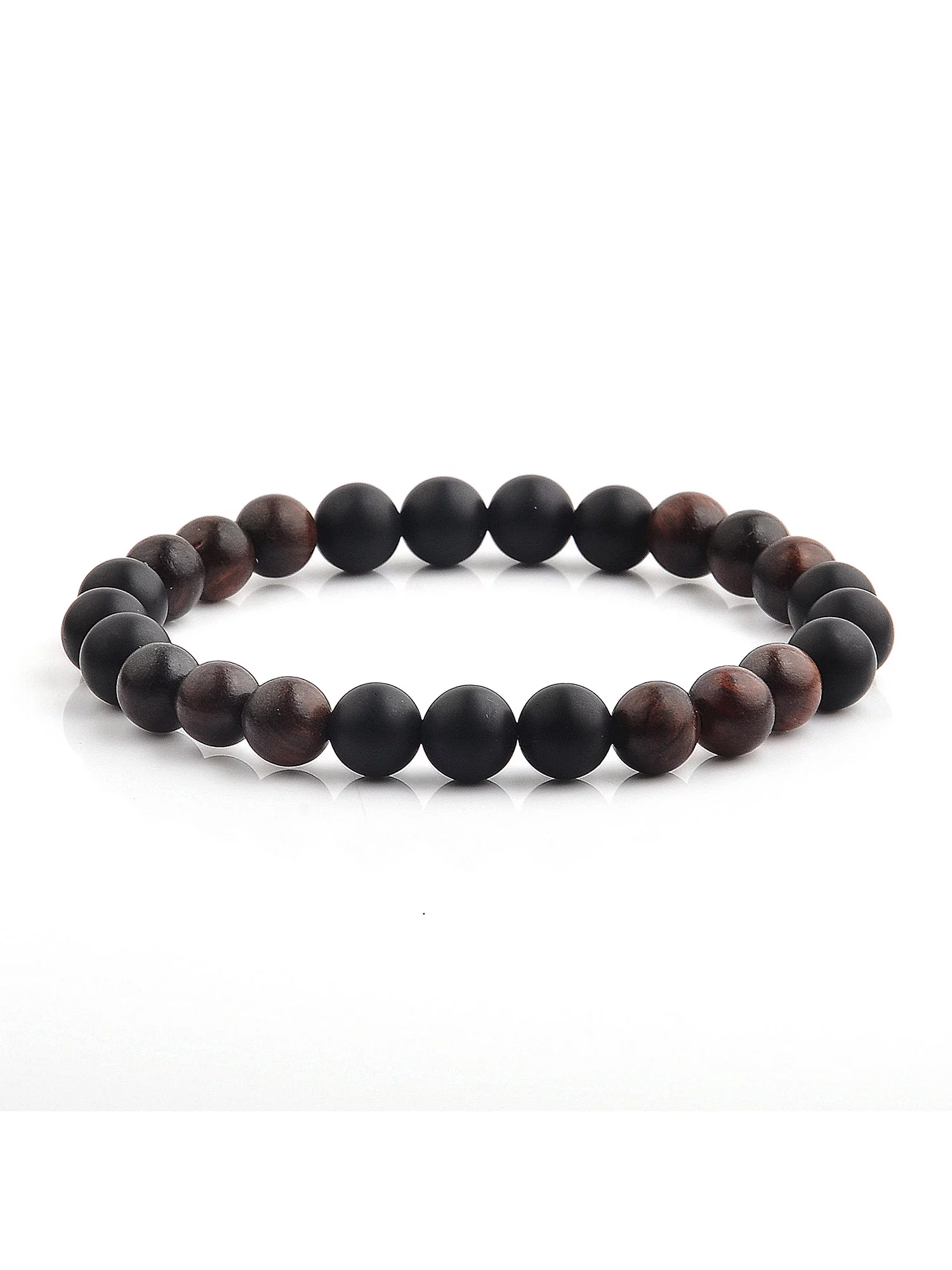 Coastal Jewelry Onyx Stone Red Sandalwood Willow Wood Stretch Bracelet