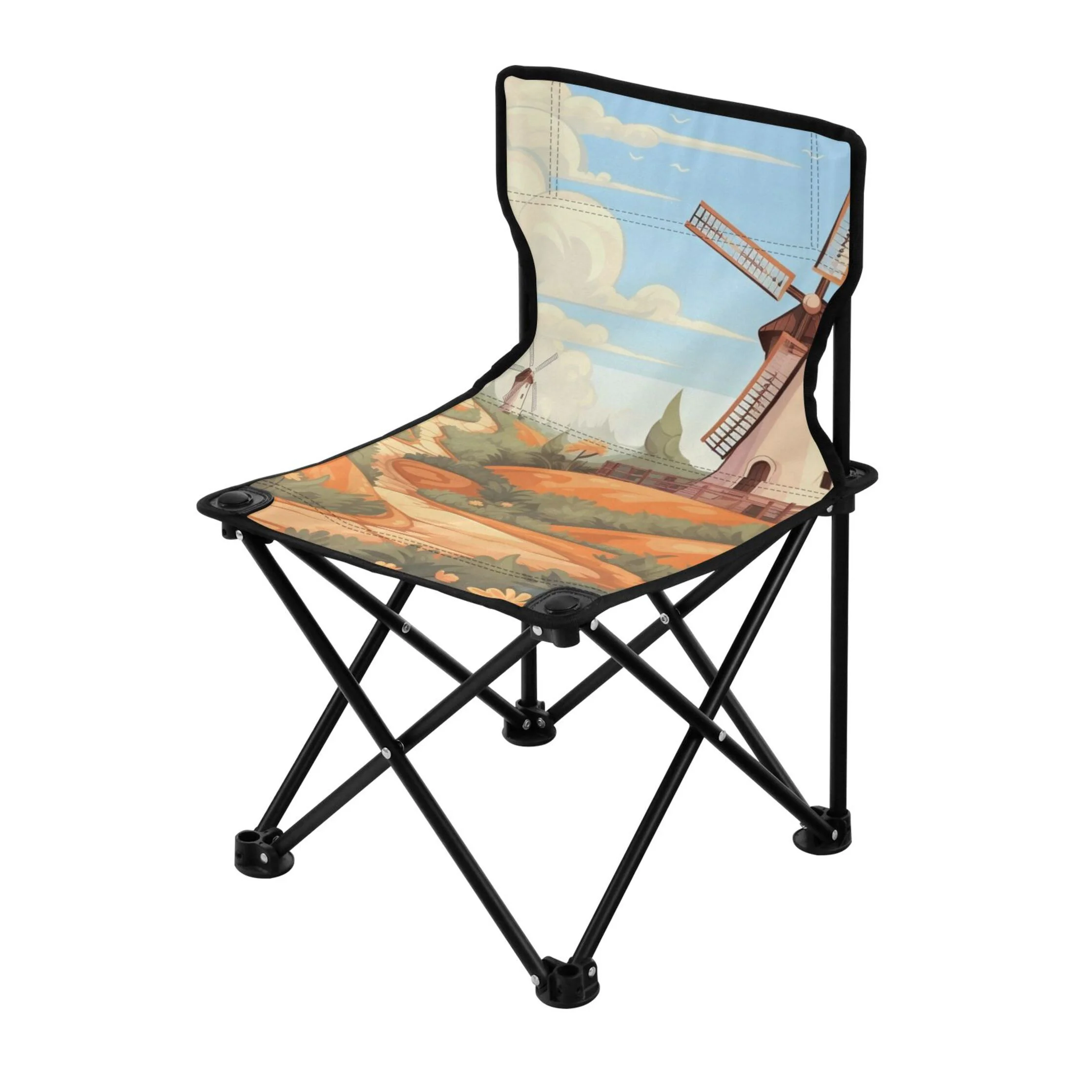 Windmill and Flowers Portable Camping Chair Outdoor Folding Beach Chair Fishing Chair Lawn Chair with Carry Bag Support to 220LBS