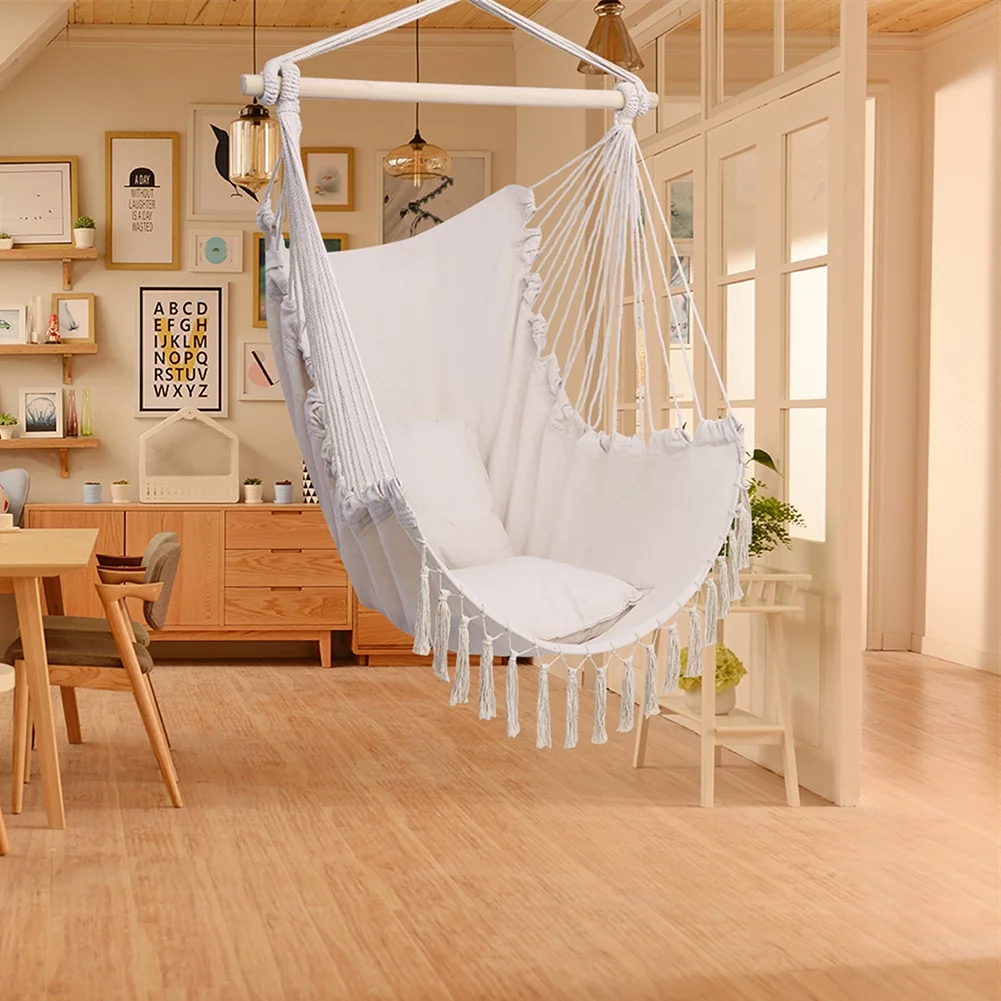 Pillow Tassel Hanging Chair Beige