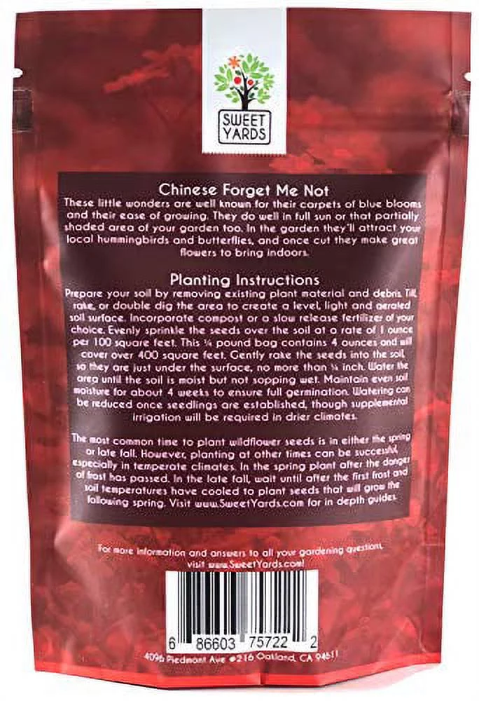 Chinese Forget Me Not Wildflower Seeds - Bulk 1/4 Pound Bag - Over 22,000 Open Pollinated Seeds - Blue Cynoglossum amabile