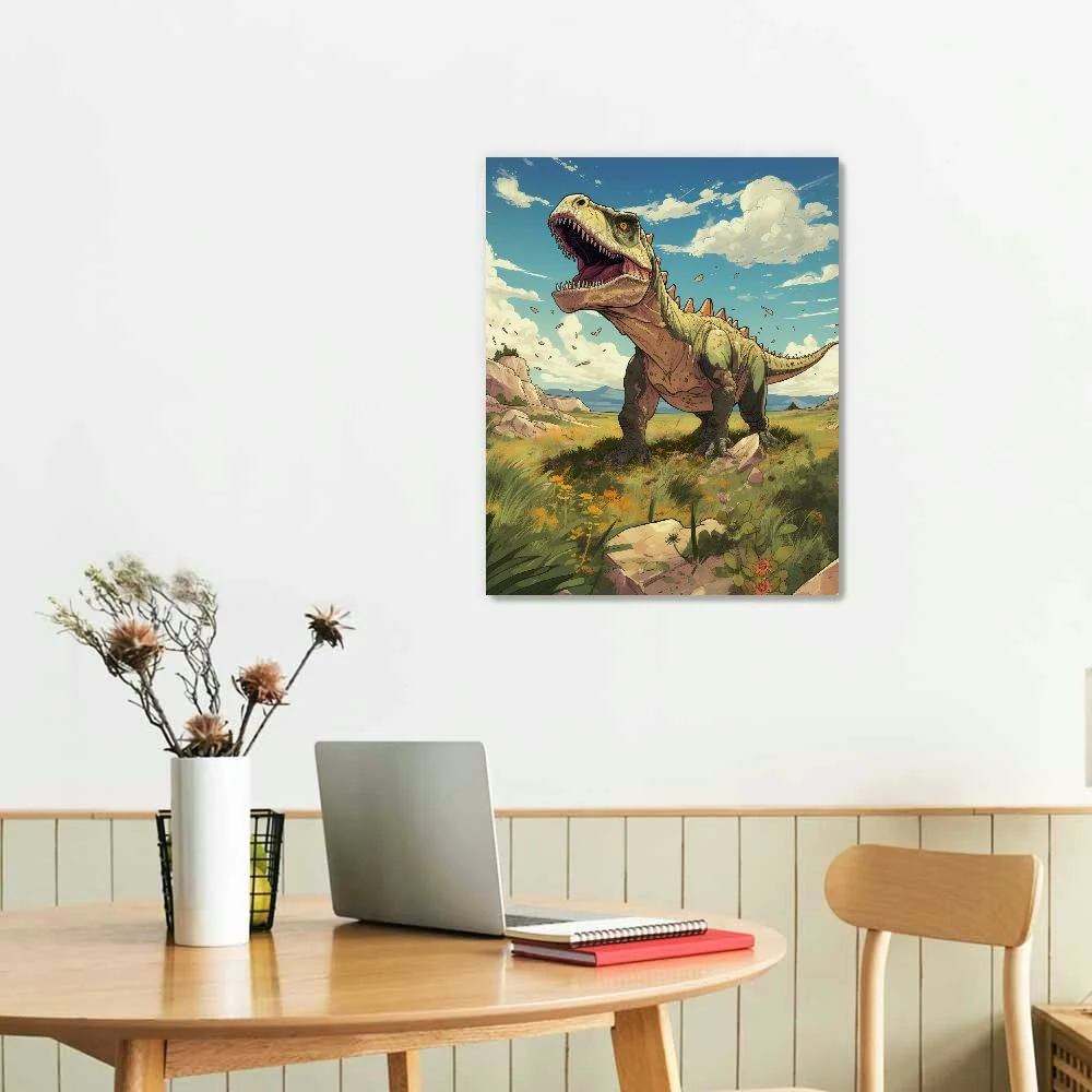 ARISTURING Dinosaur Wall Art for Kids Boys Girls Room Decor, Framed Motivational Dinosaur Pictures Watercolor Dinosaurs Print Art for Boys Bedroom Nursery Room Playroom Wall Decor