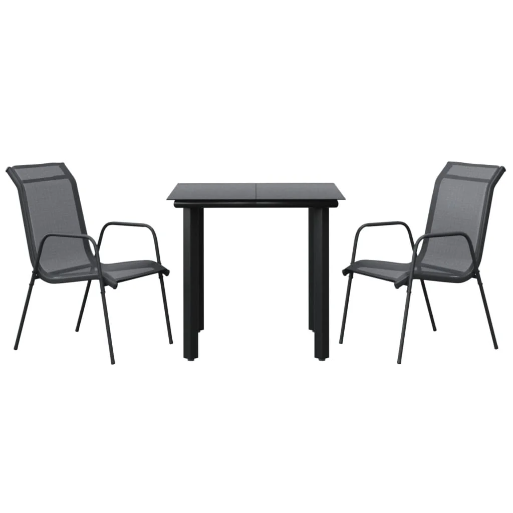Uteam Black Steel Textilene Patio Dining Set 3-Piece