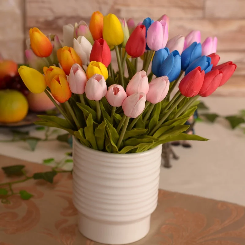 2017Hot sales 21 pieces/lot  Artificial flower high quality real touch PU Tulip desktop wedding  decoration gift multi-color