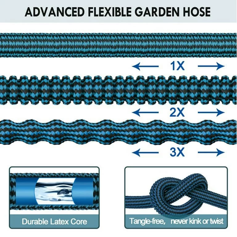 Garden Hose - No Kink Water Hose, Strongest Hose Fabric (50 ft, Blue)