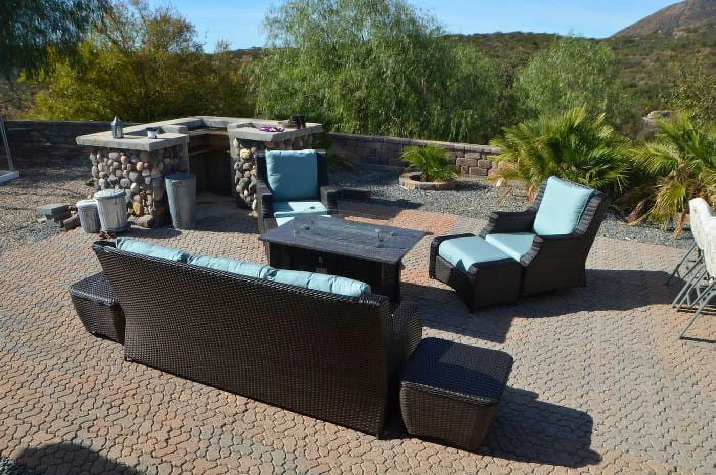 Patio Resort Lifestyles RMDSG8S Rome Canvas Spa Fire Deep Seating Group - 8 Piece
