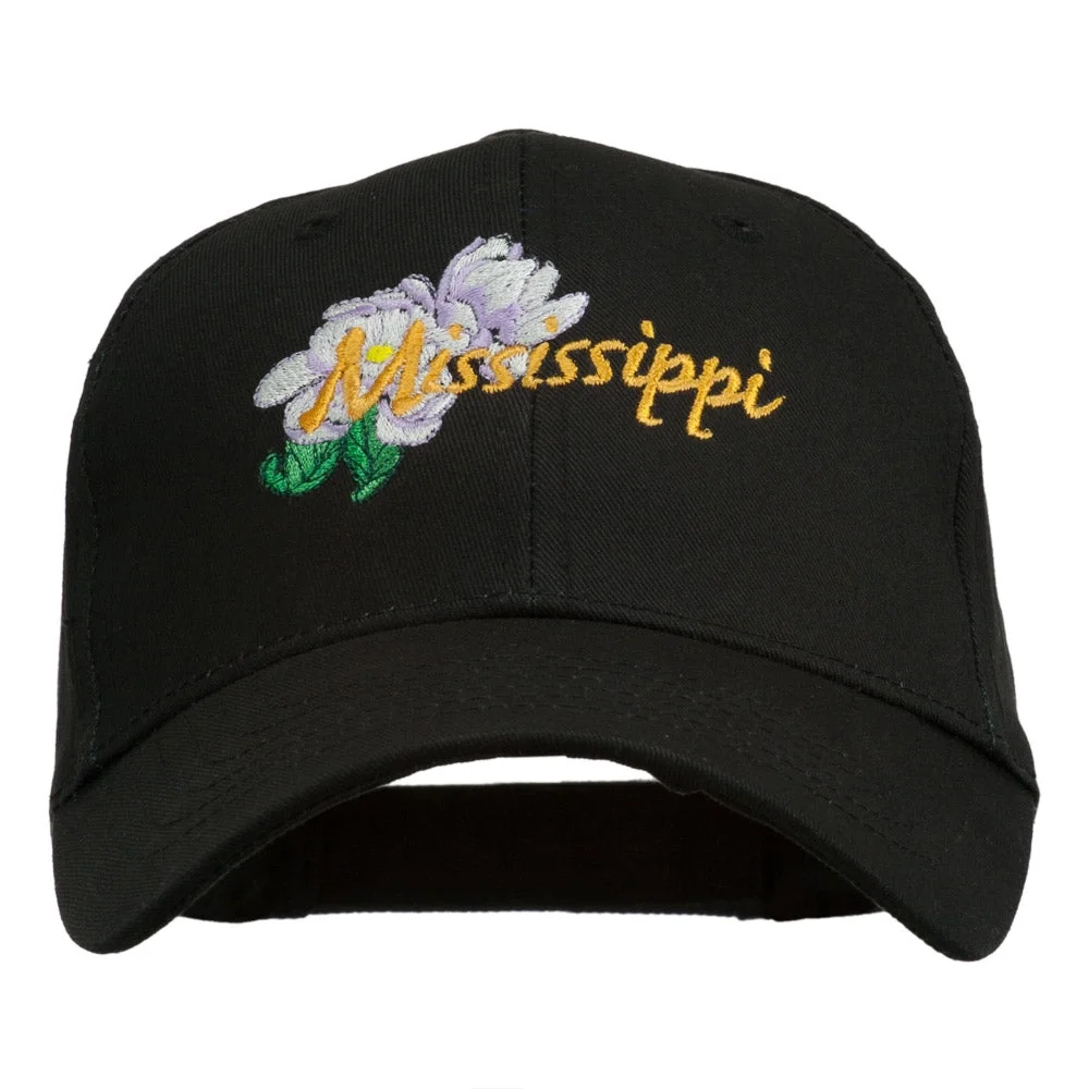 USA State Mississippi Flower Southern Magnolia Embroidery Cap - Black OSFM