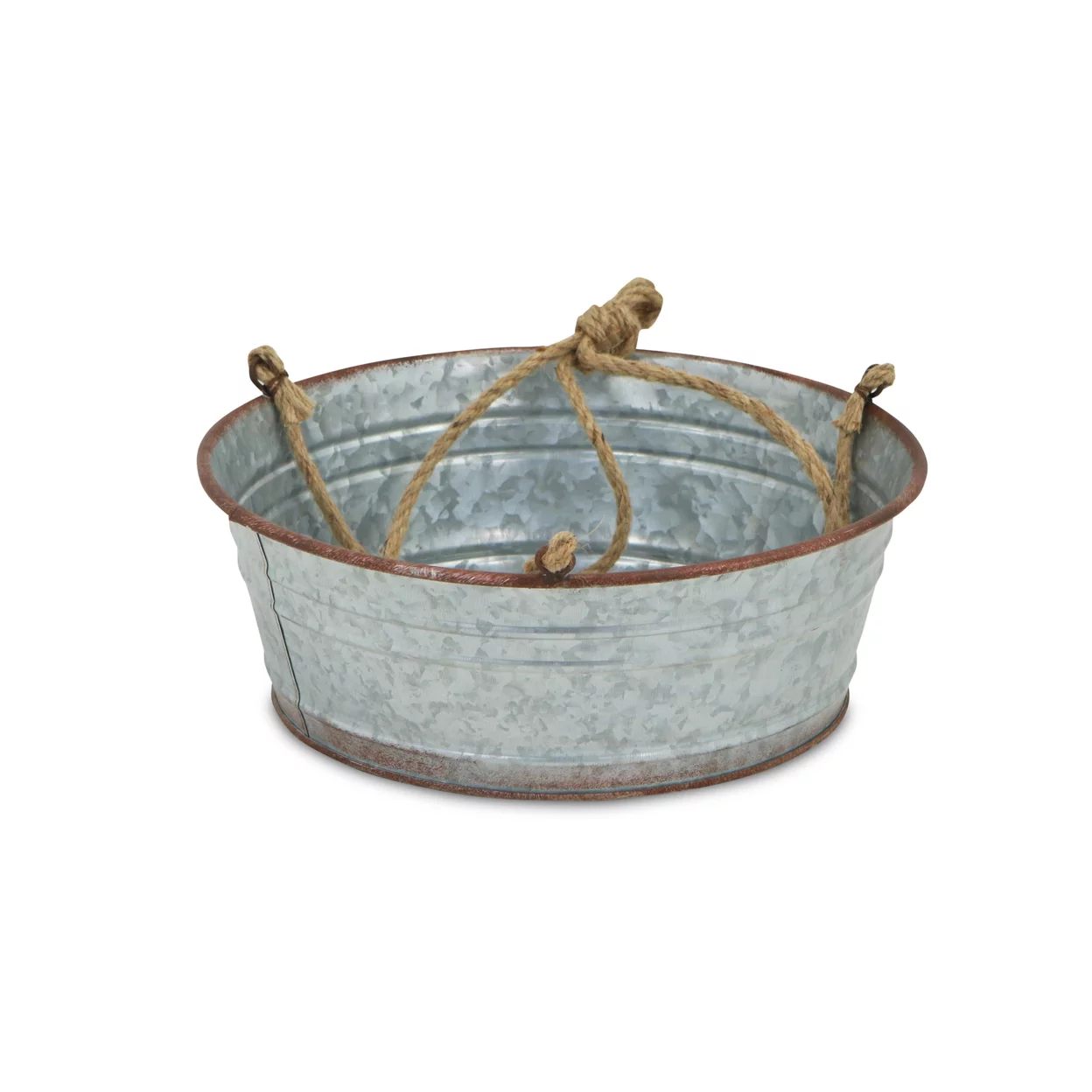 Cheungs Round Galvanized Metal Rope Hanging Metal Planter - Small