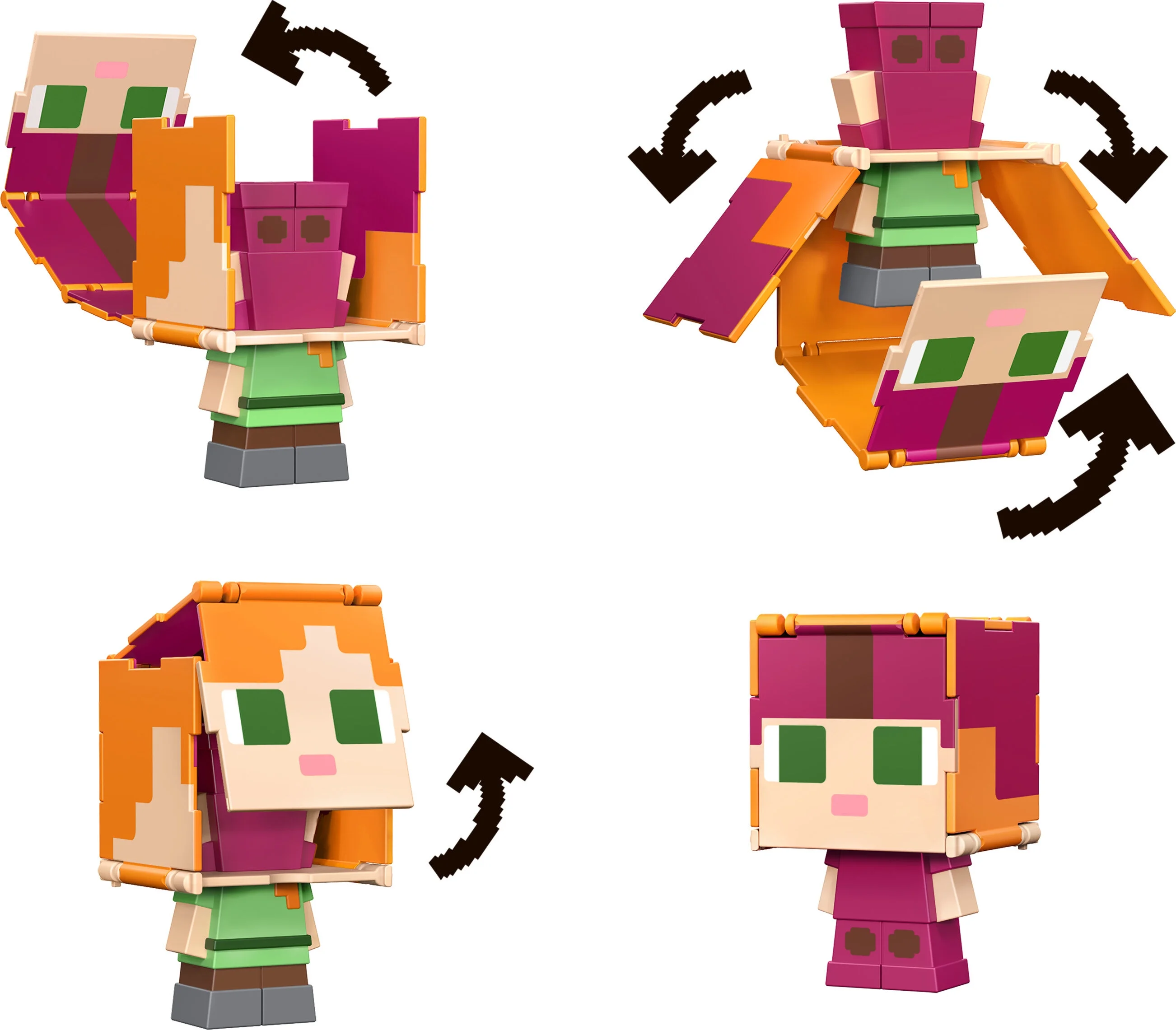 Minecraft Flippin’ Figs Alex & Axolotl Figures 2-Pack, 2-in-1 Fidget Play & Pixelated Design