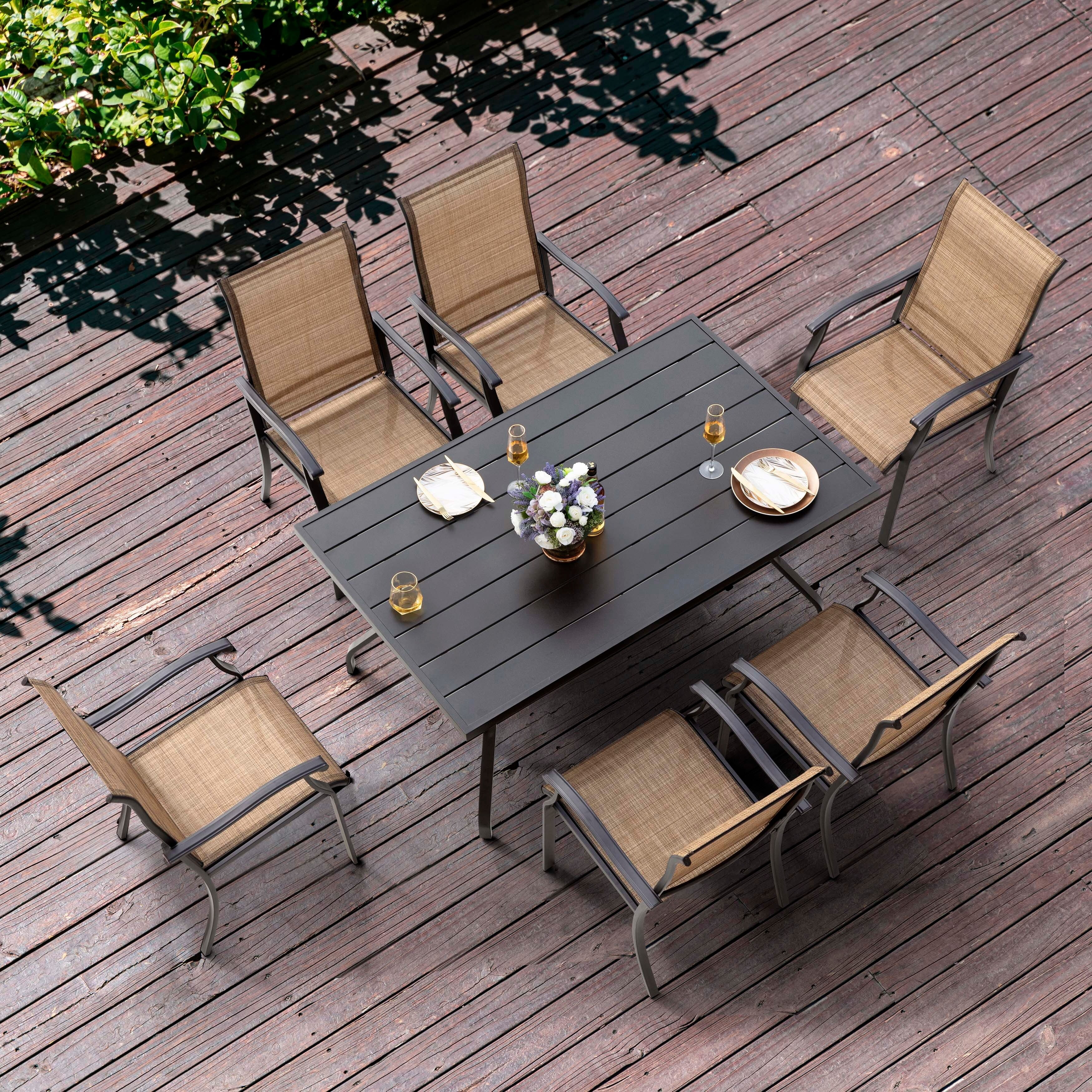 Nuu Garden Outdoor 5/7-Piece Textilene Dining Set, Powder-coated Iron Frame 7 PCS