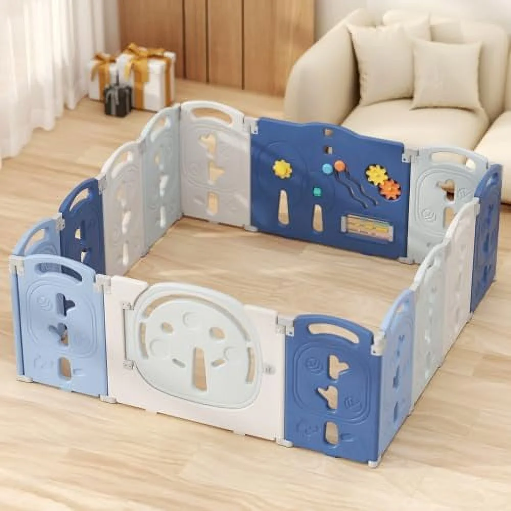 MQLIFEBOOM Baby Playpen  14 Panels Foldable Safety Play Yard for Babies & Toddlers   Activity Center with Safety Lock Adjustable Shape for Indoor Outdoor Use (Gray)