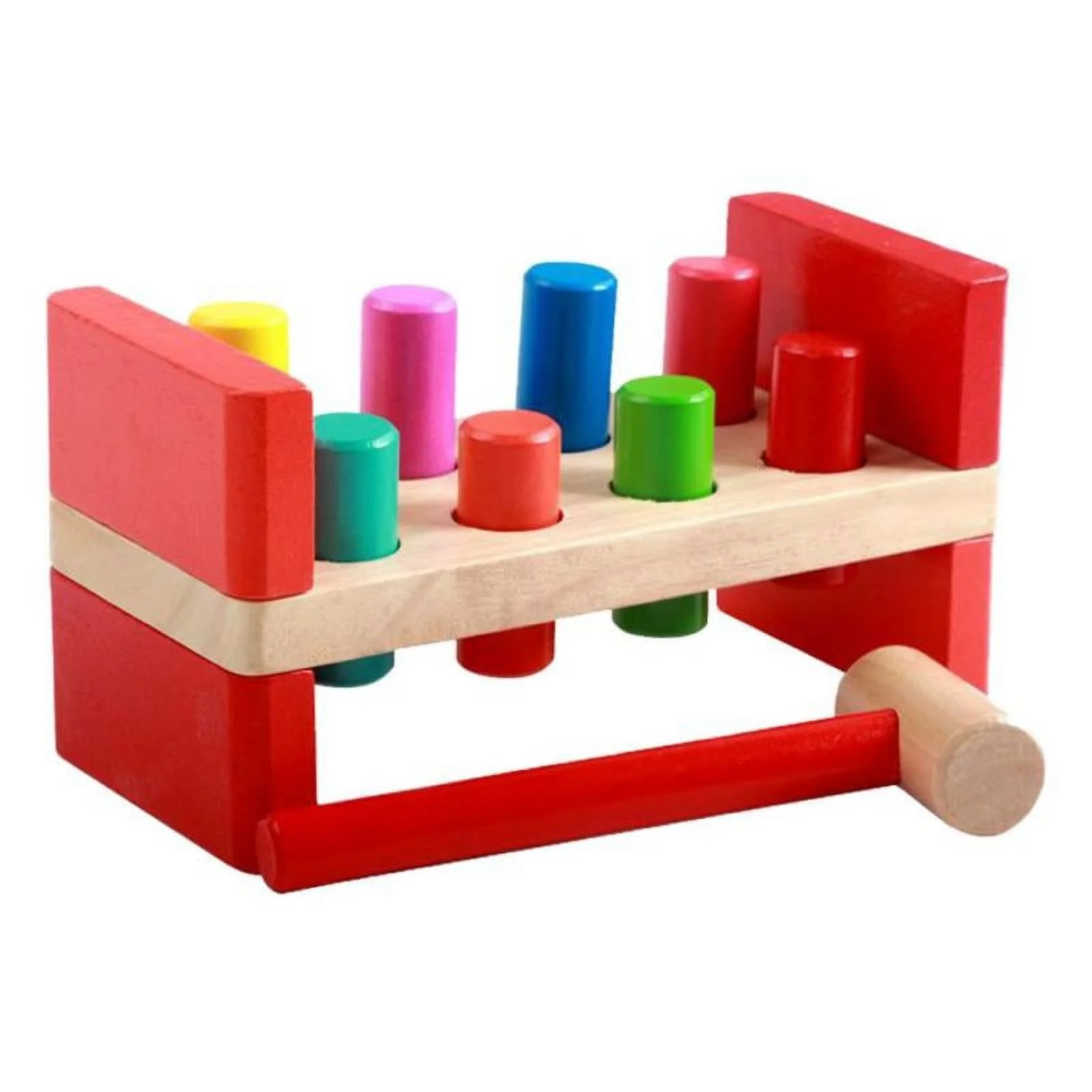 Montessori Wooden Hammer Bench Toy Pounding Play Set Gifts Game