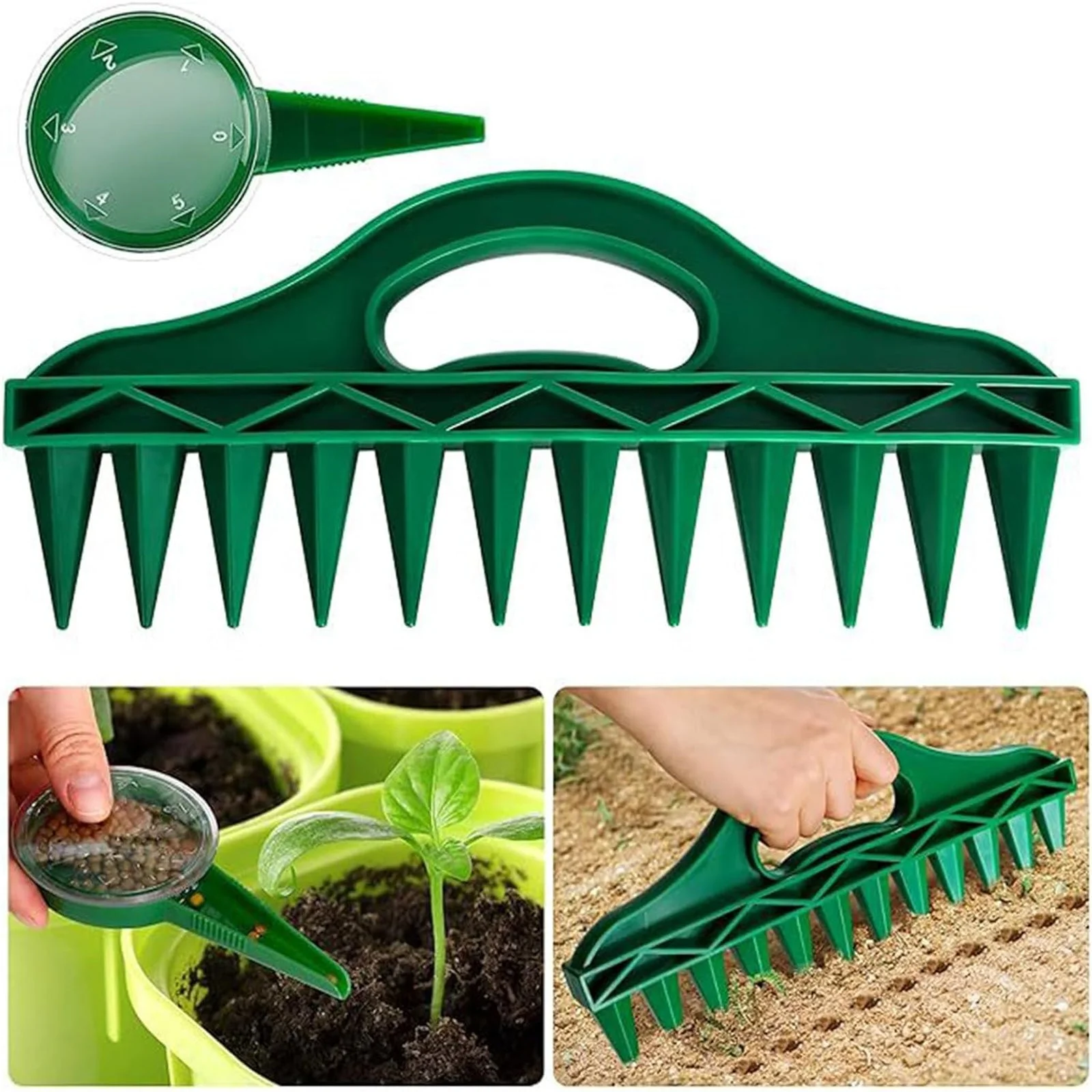Bnnlsa Seed Disseminators 12 Holes Seed Dispenser with Handle Seed Garden Soil Spacers Tool Practical Efficient Seed Planter Tool Hand Seed Dibbler for and Bulbs (2Pcs)