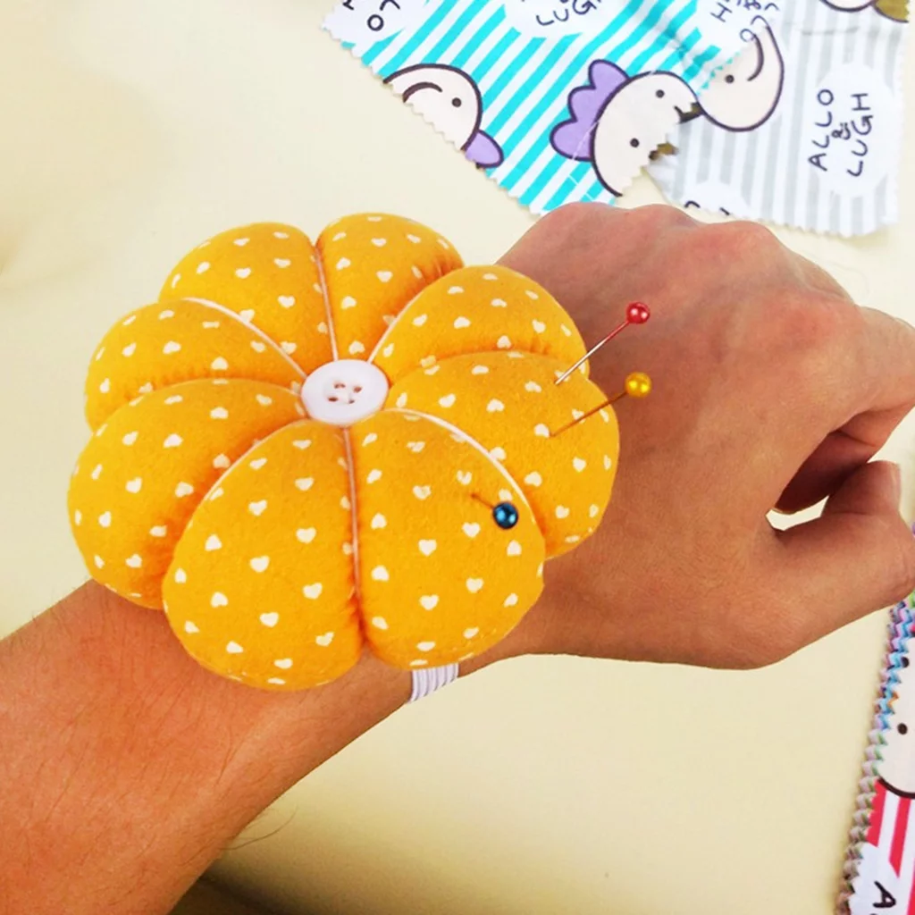 Handy Pumpkin Shaped Pin Cushion with Wrist Band Wearable Pincushion