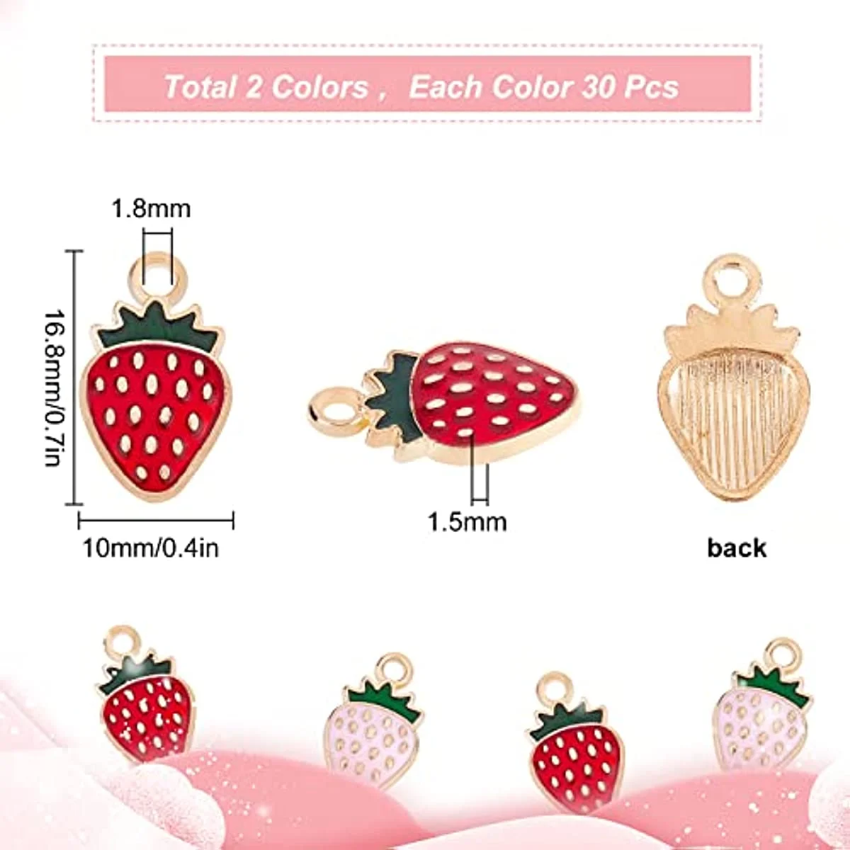1 Box 60Pcs 2 Colors Enamel Strawberry Charms Bulk Pink Strawberries Charms Red Strawberry Charms Fruit Flatback Charms for Jewelry Making Alloy Enamel Charms Fruit Earrings Supplies Craft