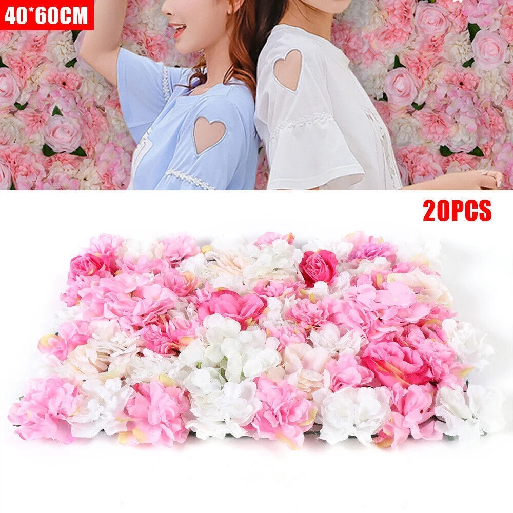 20pcs/set Artificial Flower Wall Reusable Rose Panel Wedding Venue Floral Decor