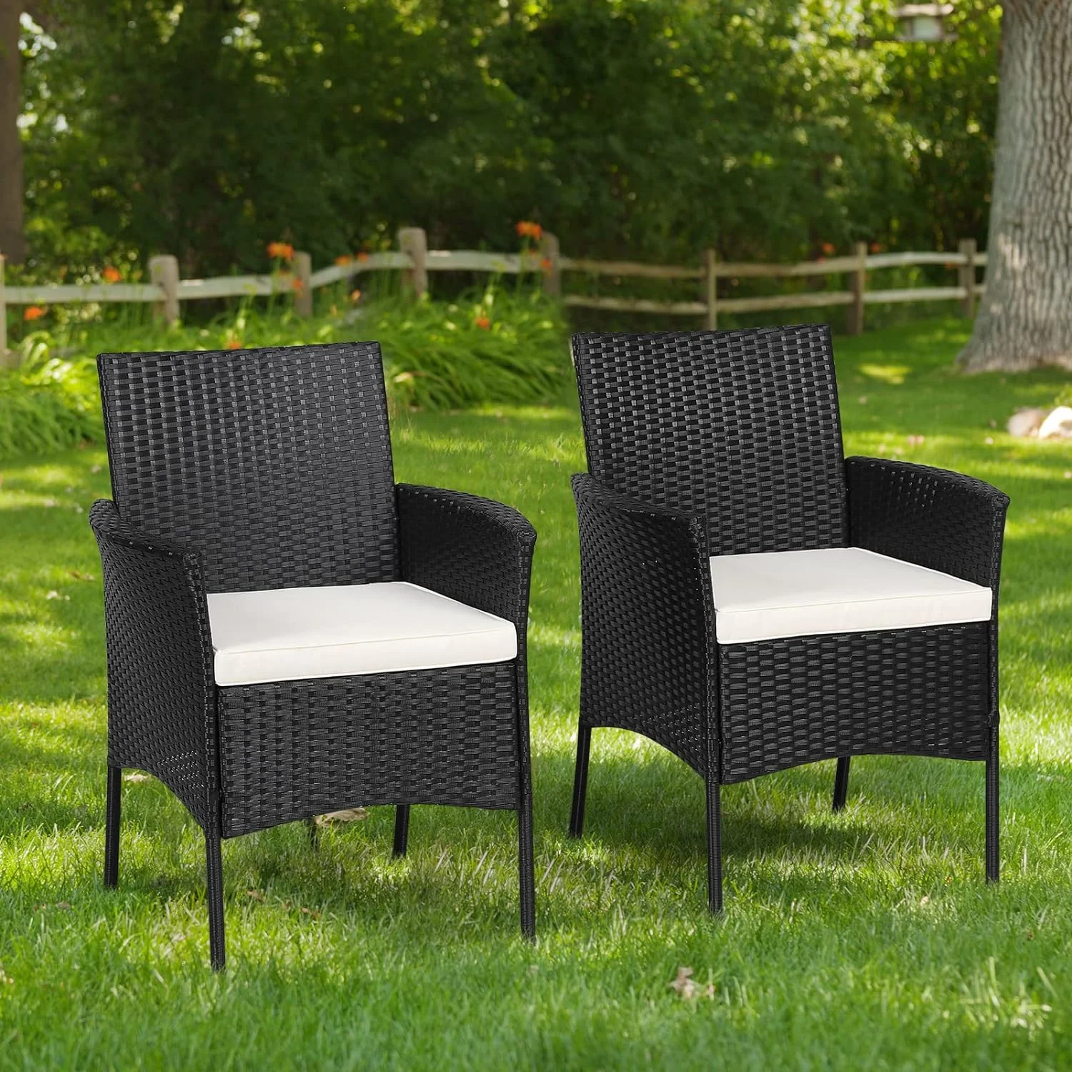 ZWNLKQG 2PCS Rattan Chair Set with Armrest  Outdoor Deck Chairs for Backyard  Balcony  Poolside  Garden  Easy Installation Light Weight  Patio Armchair Set with Cushions