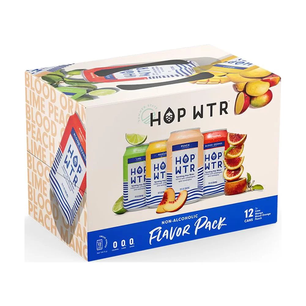 Sparkling Hop Water - Variety Flavor Pack (12 Pack) - NA Beer, No Calories or Sugar, Low Carb, With Adaptogens and Nootropics for Added Benefits (12 oz Cans)