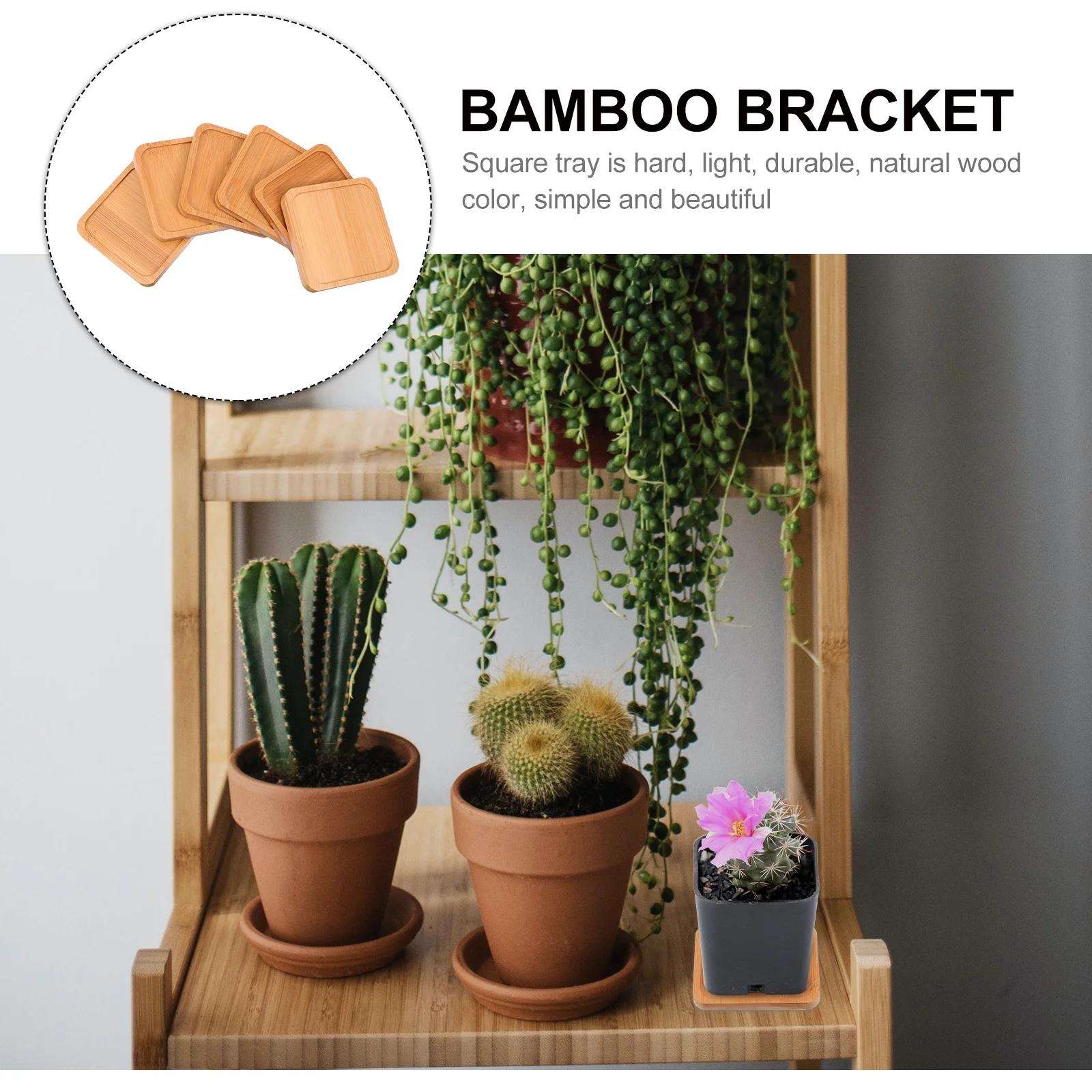 Gongxipen 6pcs Creative Plant Pot Trays Delicate Flower Pot Trays Beautiful Bamboo Trays