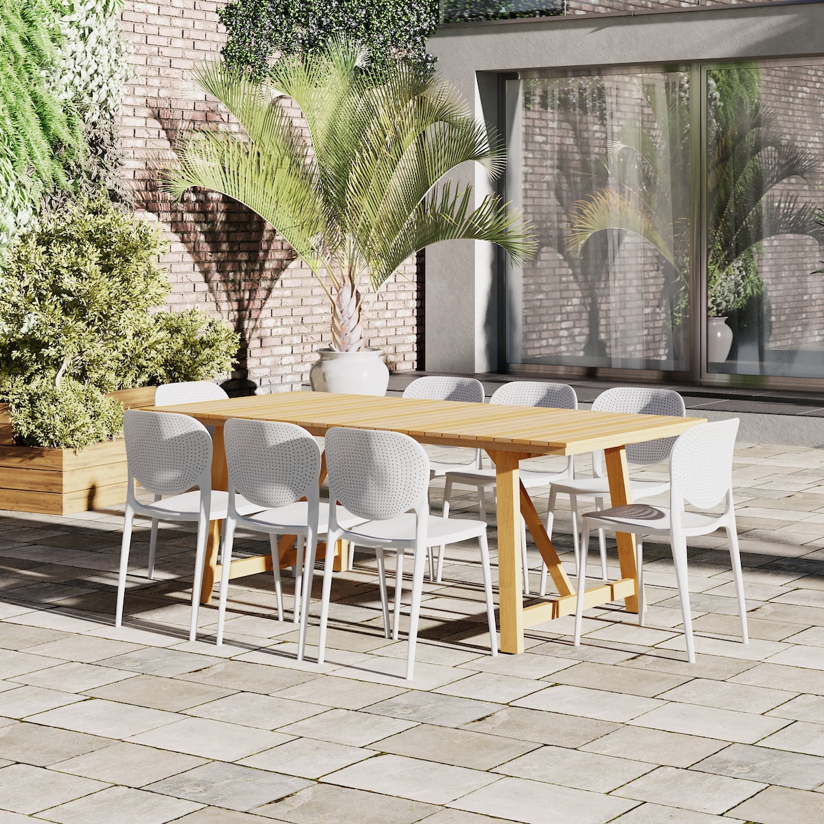 Amazonia Dalai 9- Piece Teak Wood Outdoor Dining Set White