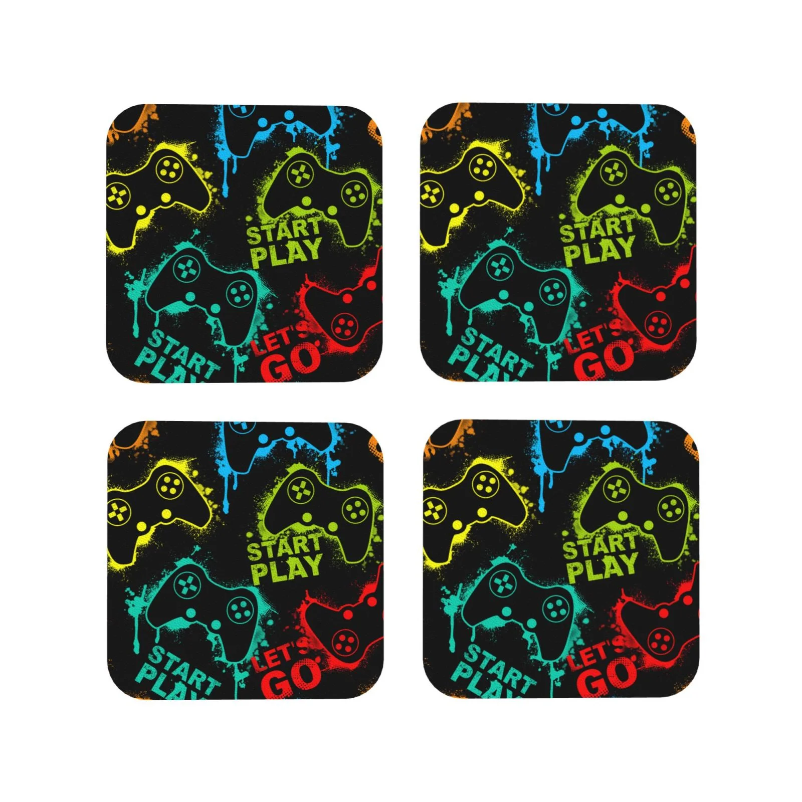 Bingfone Play Game Start Personalized Coaster Set 4 For Drinks Coffee Table Bar Beer Wine Cup Coasters,4 Inch