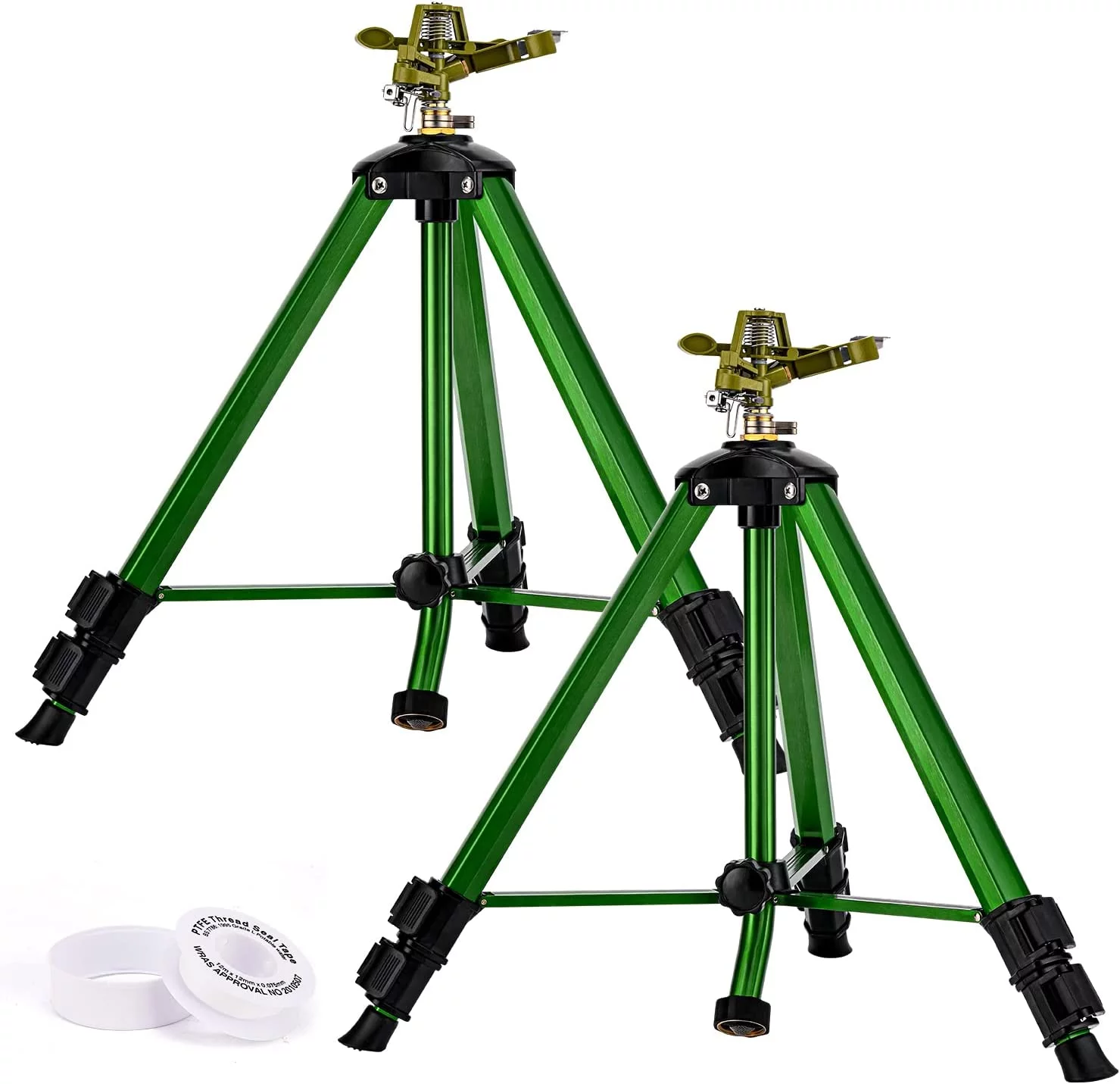 Impact Sprinkler on Tripod Base, 2 Pack Tripod Sprinkler with 360 Degree Coverage, Extra Tall Heavy Duty Water Sprinkler for Lawn/Yard/Garden