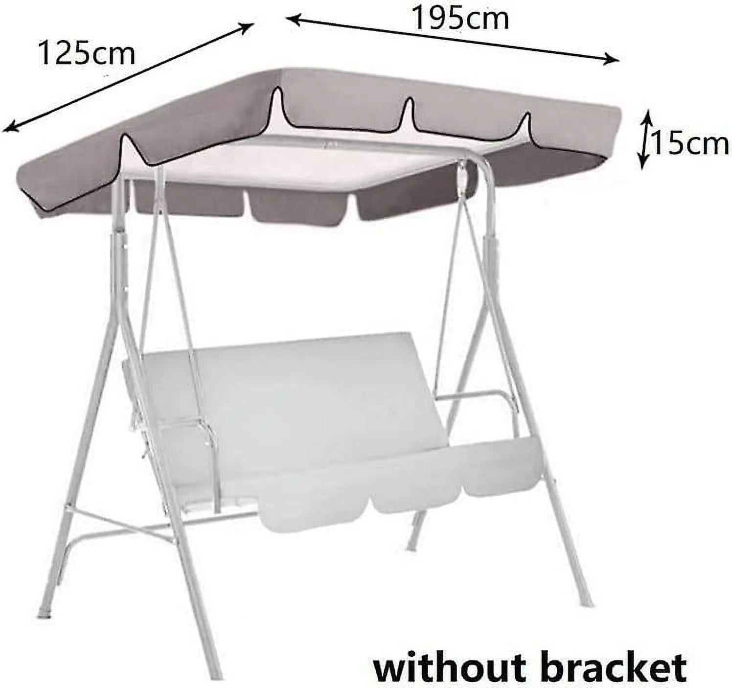 Replacement Roof 195 x 125 x 15 cm Garden Swing, Sun Canopy for Hollywood Swing, Universal 3-Seater Snap Cover Roof Cover