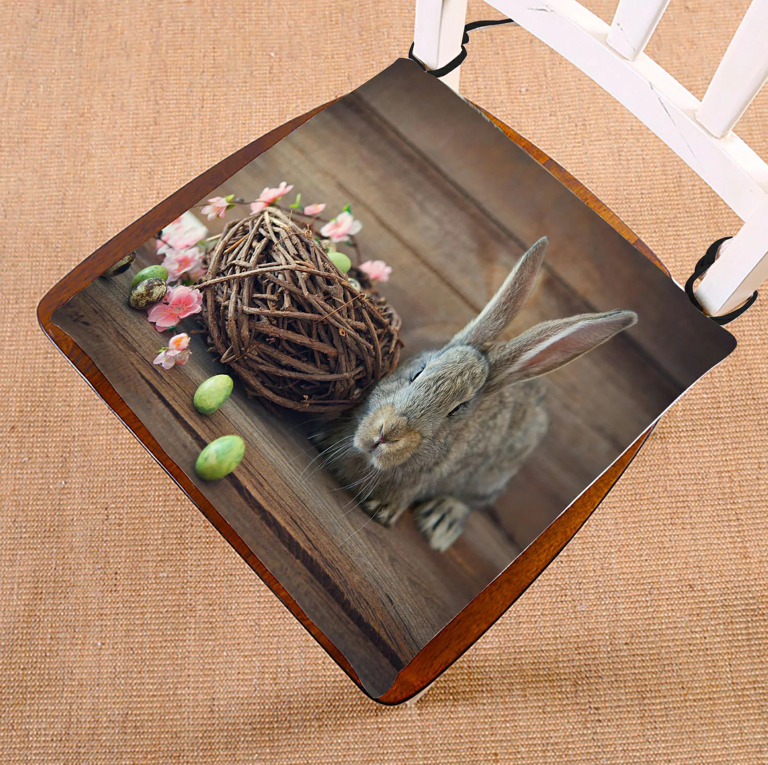 ABPHQTO Happy Easter Bunny Eggs Nest Chair Pad Seat Cushion Chair Cushion Floor Cushion Two Sides Printing 16x16 Inch