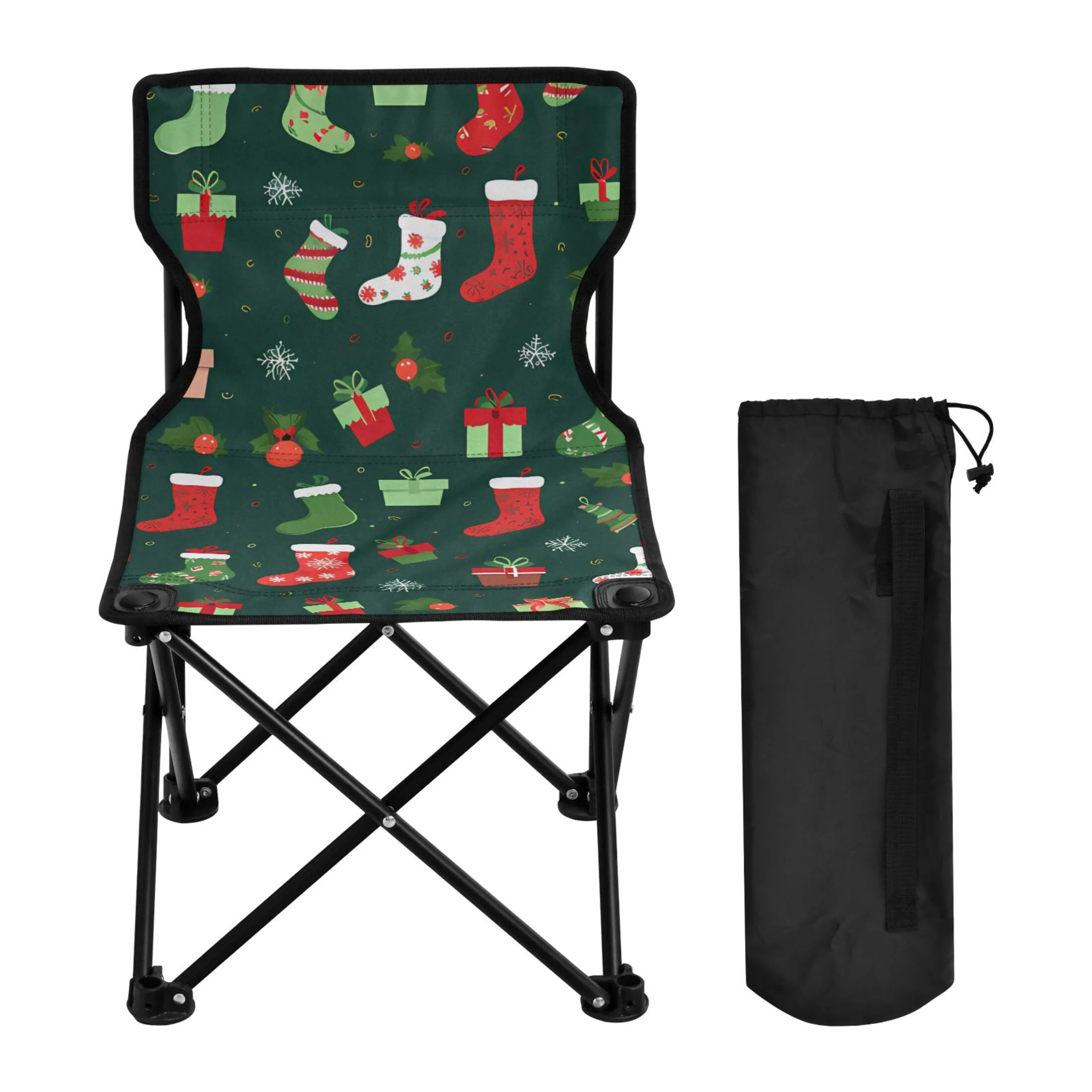 Christmas Socks Pattern Portable Camping Chair Outdoor Folding Beach Chair Fishing Chair Lawn Chair with Carry Bag Support to 220LBS