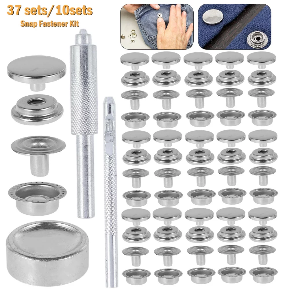 Pluokvzr Leather Snap Fasteners Kit DIY Metal Snaps Buttons With Fastener Pliers Press Tool Kit For Sewing and Crafting For Clothes, Jackets, Jeans Wears, Bracelets, Bags