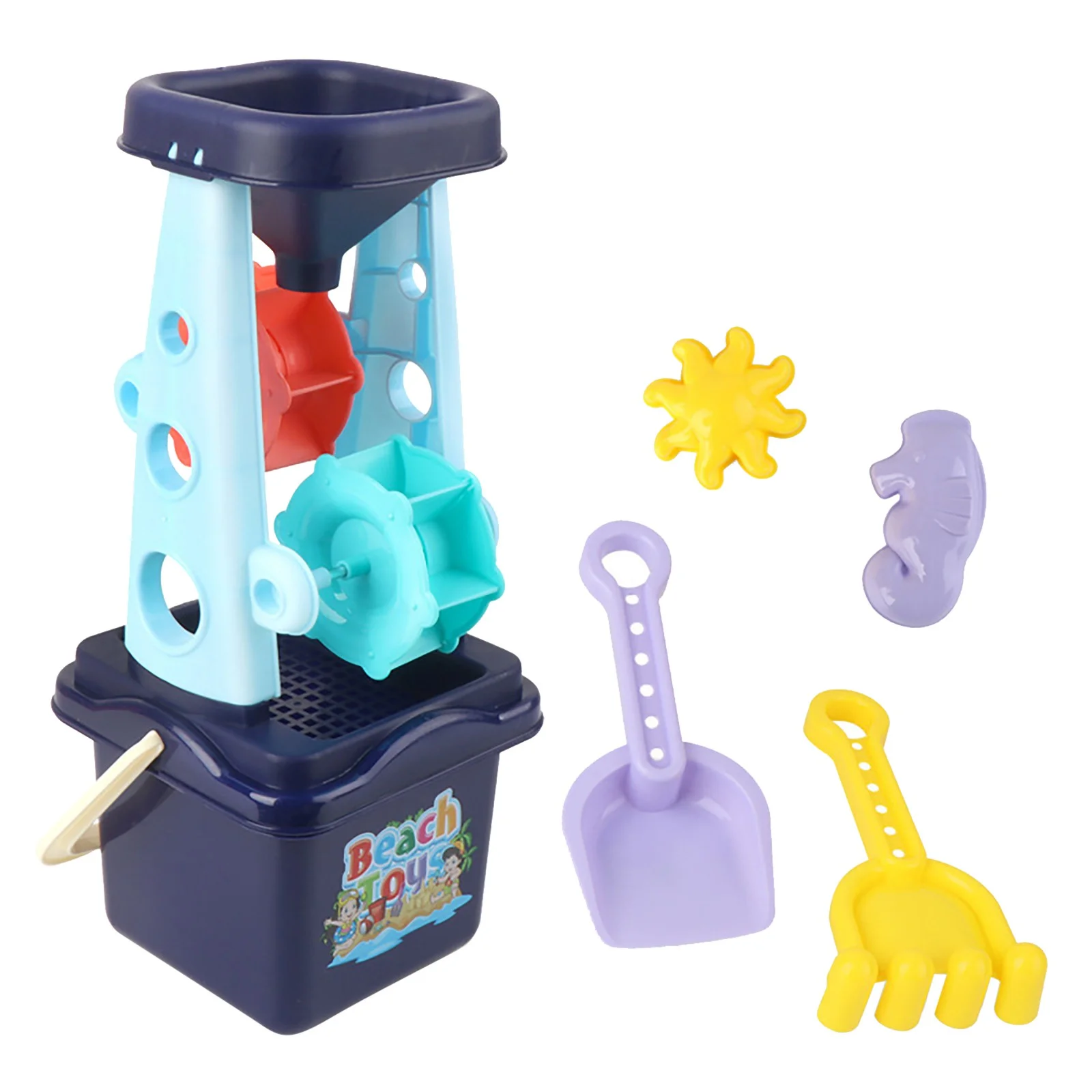 WYQLFSB 5pcs Beach Sand Toys Hand Scoop Play Set with Bucket, Shovel Tools, Animal and Castle Sand Molds Beach Sandbox Toys for Toddlers Kids Outdoor Beach Toy Set