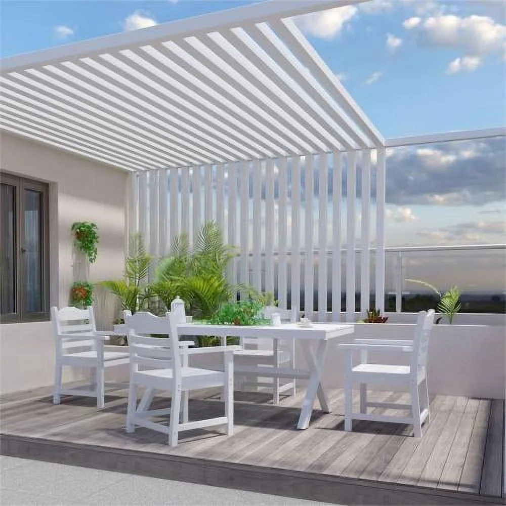 Buumin Patio Dining Chair with Armset Set of 2, Pure White with Imitation Wood Grain Wexture,HIPS Material