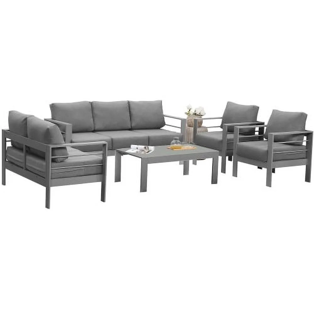 Buumin Comfortable Grey Metal Aluminum Modern Modular Sofa Couch Furniture Set Patio Garden Outdoor